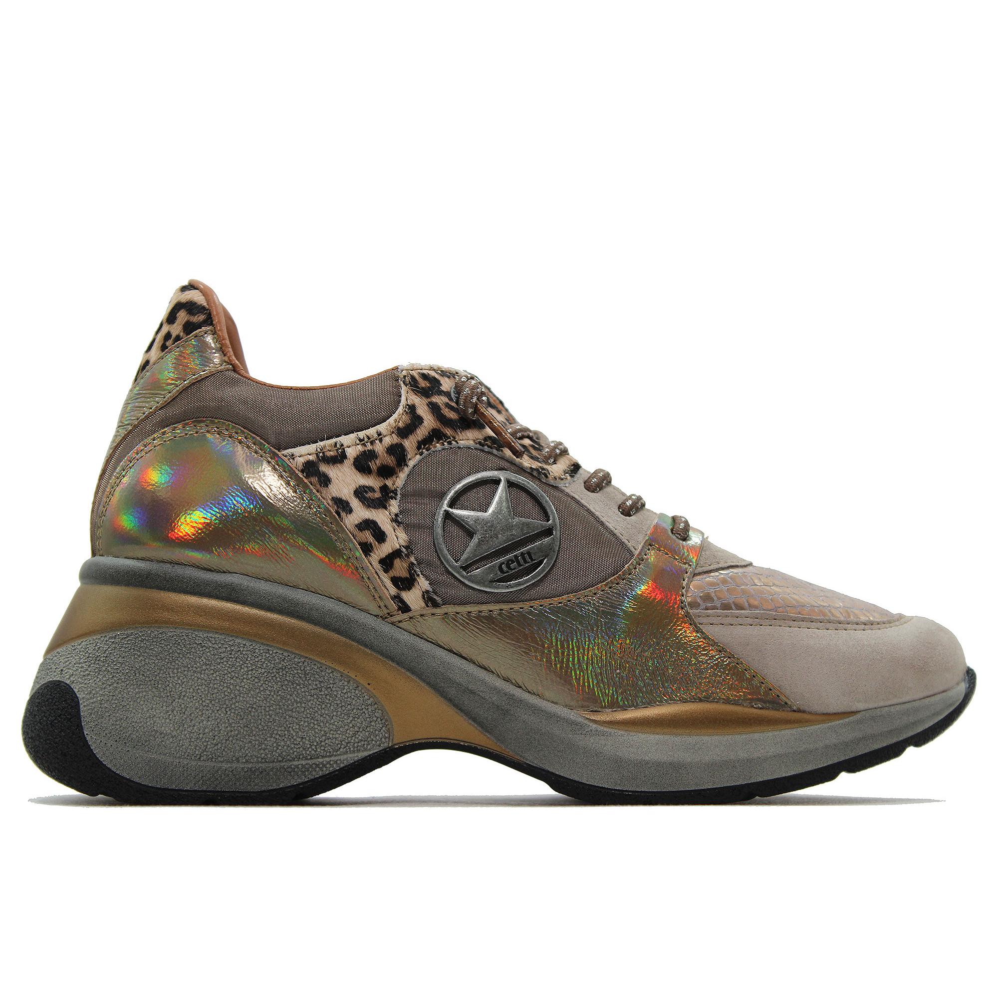 Cetti C-1376 Zapatilla sneakers deportiva casual,piel y tela,estrella,suela de goma,vintage,cordón elástico, para señora