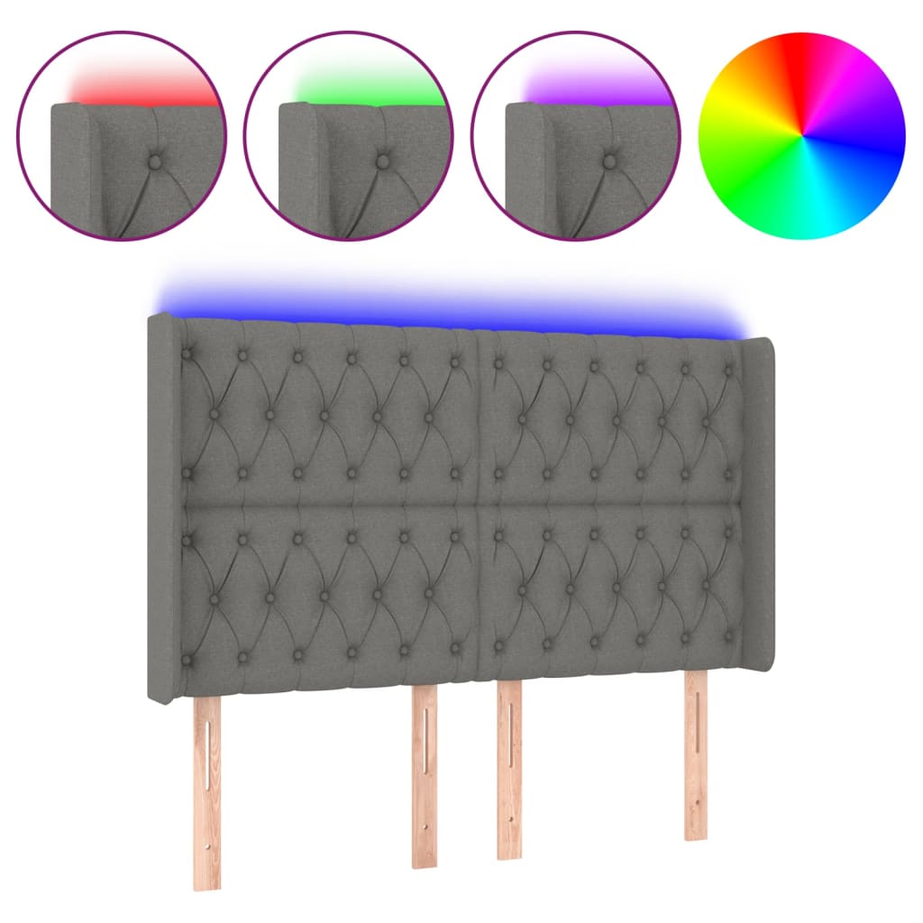 vidaXL Cabecero con LED de tela gris oscuro 147x16x118/128 cm