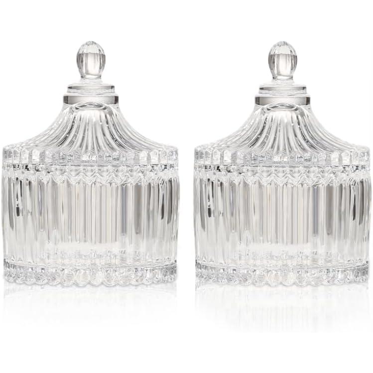 Caja de almacenamiento de joyas para mujer/tarro de cristal con tapa, hermosa decoración del hogar, plato de joyería (tamaño pequeño, dos piezas)