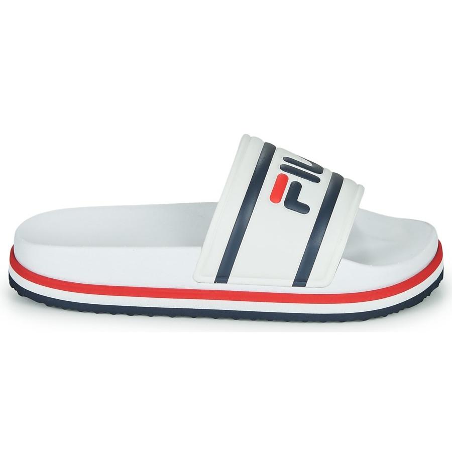 Chanclas Fila con plataforma, blancas con suela azul y roja