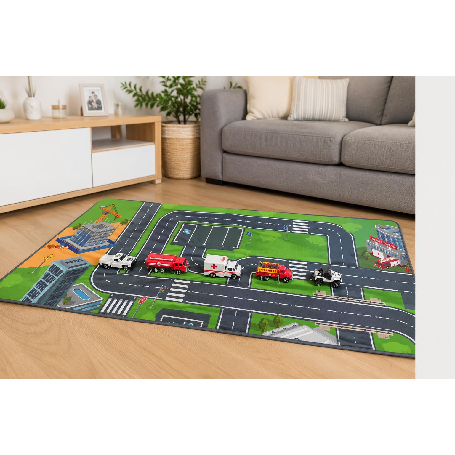 Alfombra Emergencias Juego Infantil 5 Coches Incluidos (9827) De acuerdo a la normativa CE. +3 años