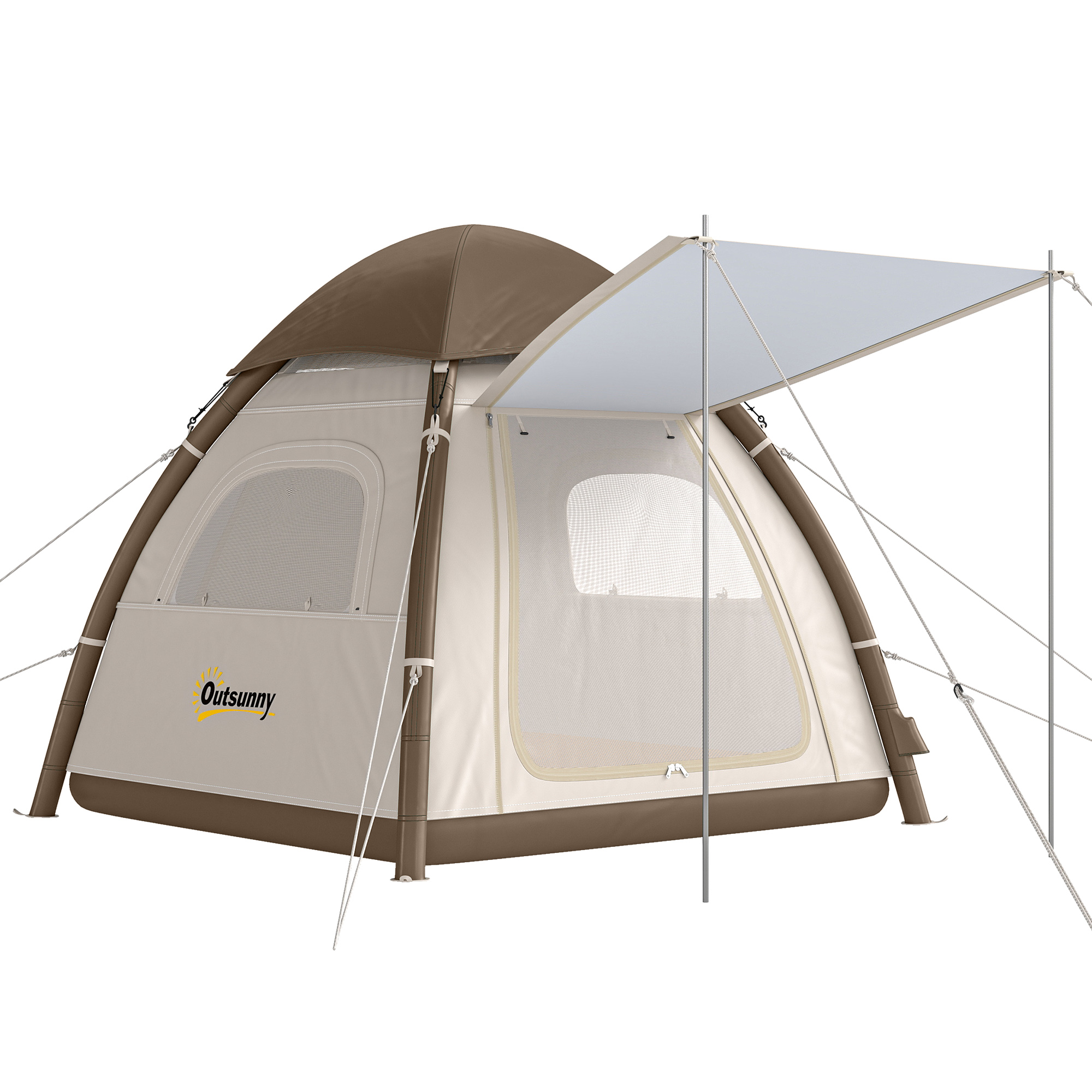 Outsunny Tienda de Campaña Inflable con Mosquitera para 3–4 Personas Tienda de Campaña con Vestíbulo Bomba UPF30+ Puertas Bolsa Transporte Montaje Rápido Tela Oxford Cubierta Impermeable 3000 mm