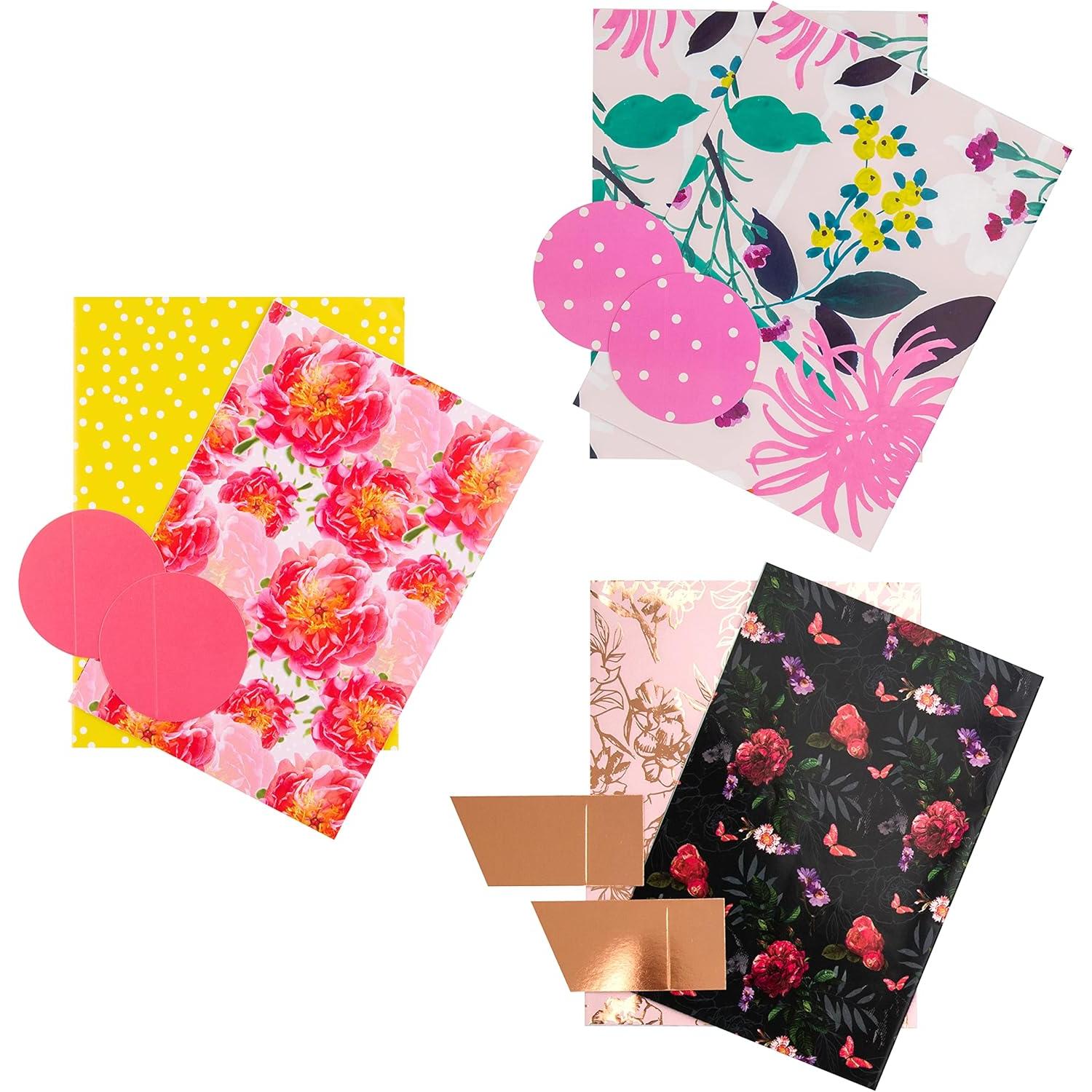 Paquete de papel de reglio y etiqueta para múltiples ocasiones: 2 Hojas de Papel y 2 Etiqueta de reglio en Diseños florales