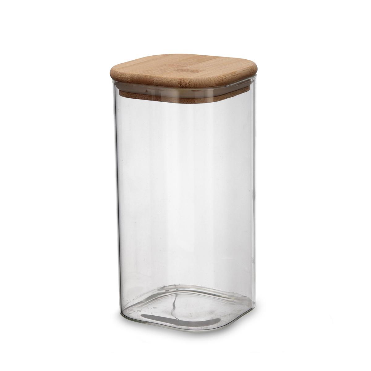 QUID COCCO Tarro Vidrio 10,2x10,2x20,3CM-1,4L Madera  Fácil de limpiar Reciclable