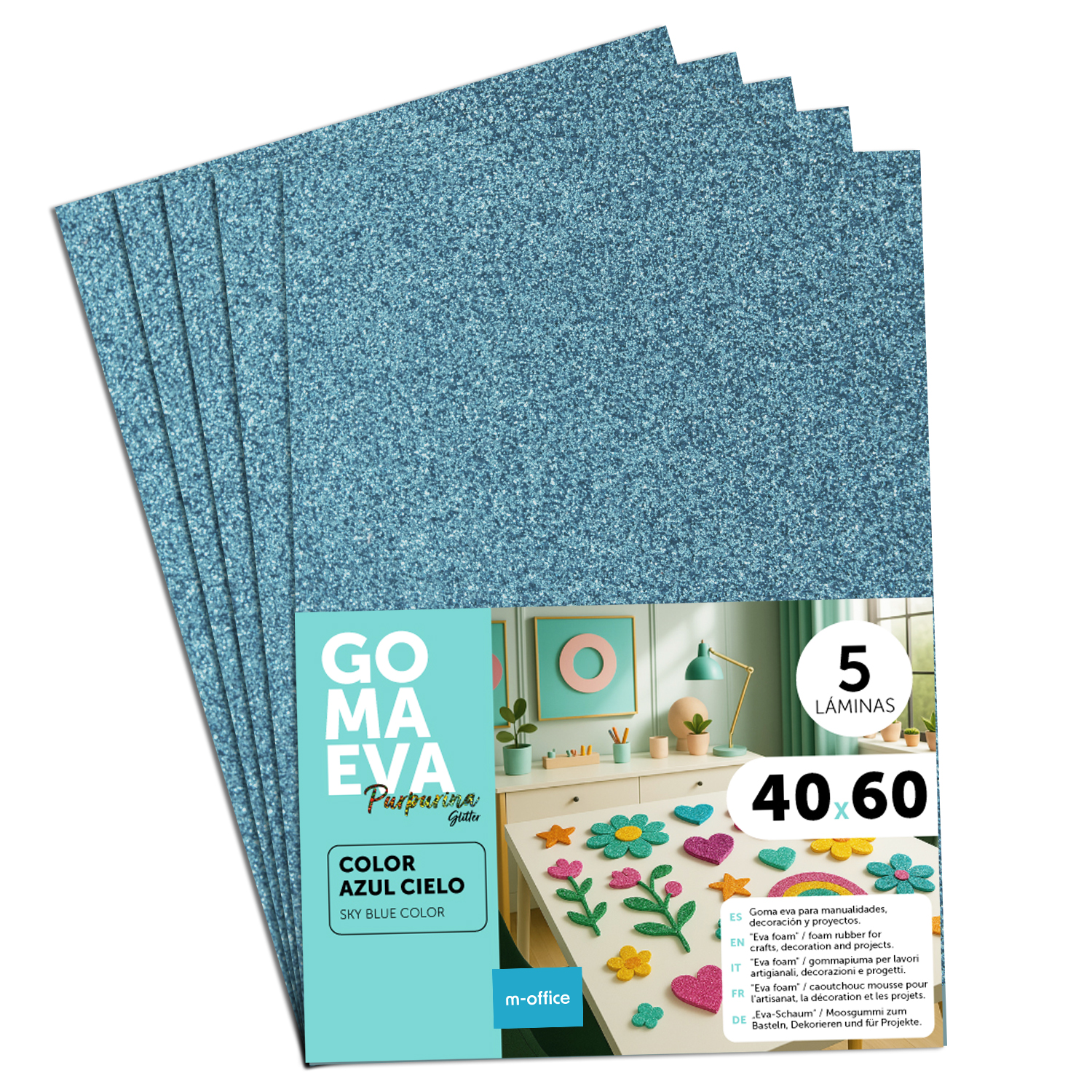 Goma Eva para Manualidades, Goma Espuma de Colores para Proyectos Creativos, Ideales para Artes y Manualidades, uso Escolar, Profesional o Artístico 40x60cm - m-office