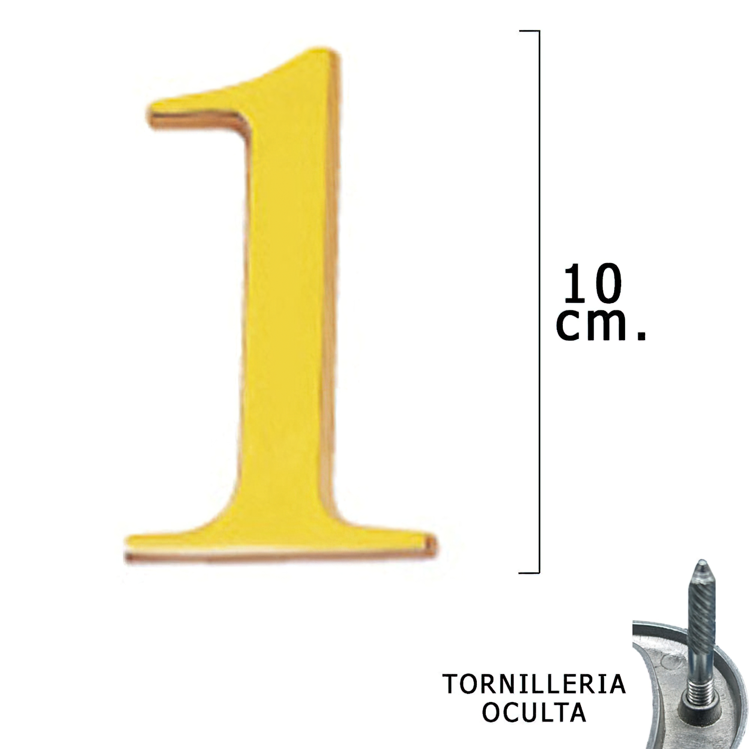 SANCO STORE - WOLFPACK LINEA PROFESIONAL Numero Latón "1" 10 cm. con Tornilleria Oculta (Blister 1 Pieza)