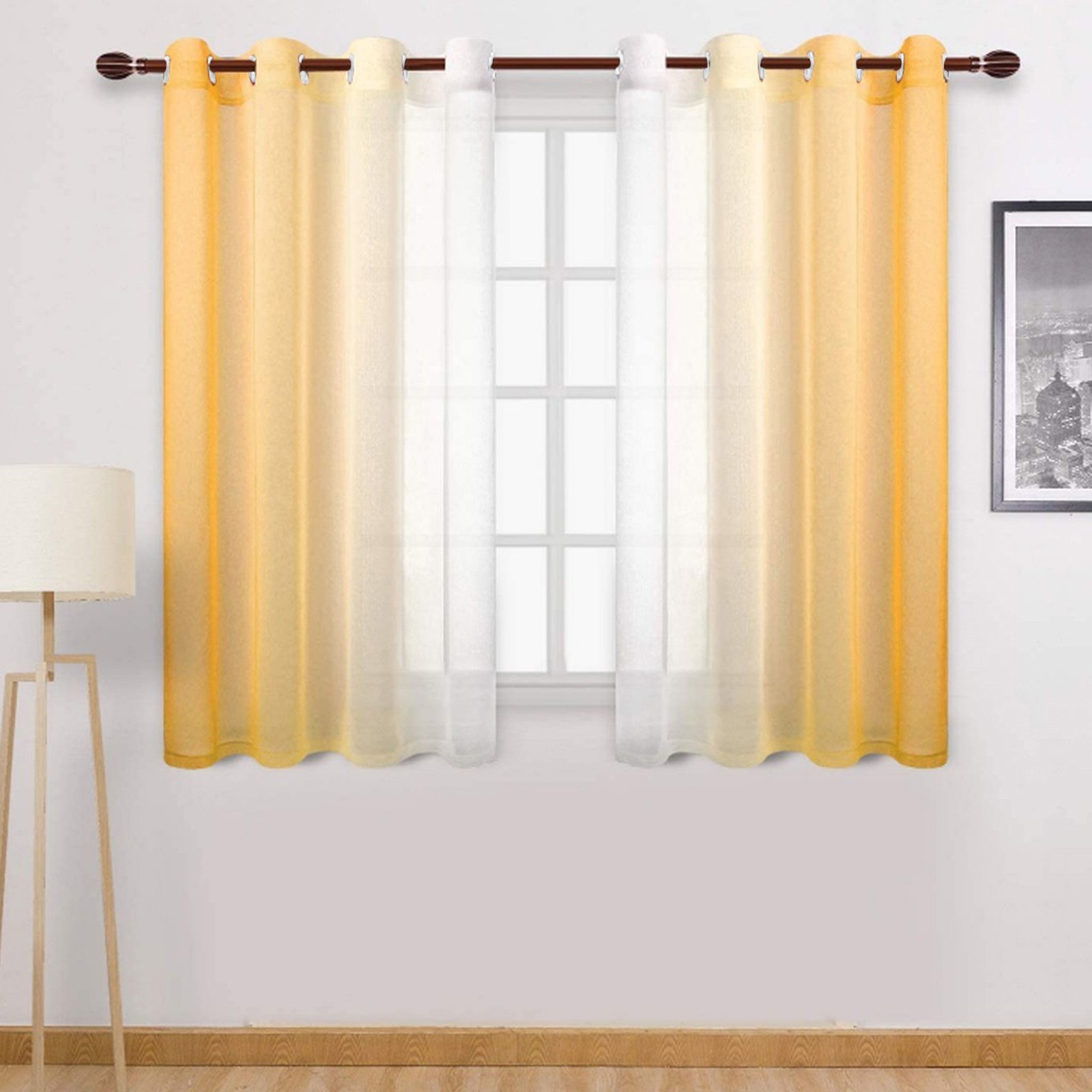 MOV Cortinas De Ventana Gradiente Semi Transparentes Para Dormitorio Y Sala De Estar Bloqueo De Calor Sin Capa Doble Material Poliéster Modernas