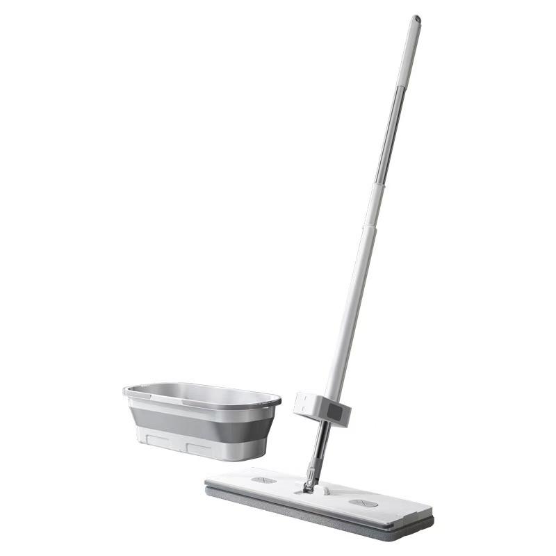 Fregona plana con cubo plegable, almohadilla de repuesto de microfibra, lavado manos libres, giro automático, limpieza del hogar