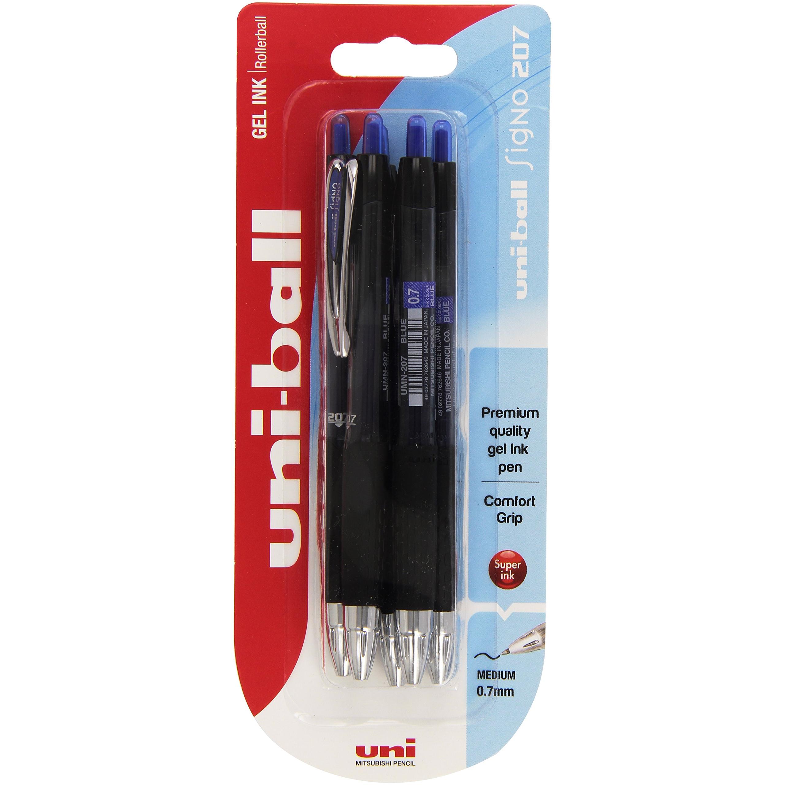 Uni-Ball Signo 207 - Lote de bolígrafos retractables (tinta de gel), color azul, 5 unidades