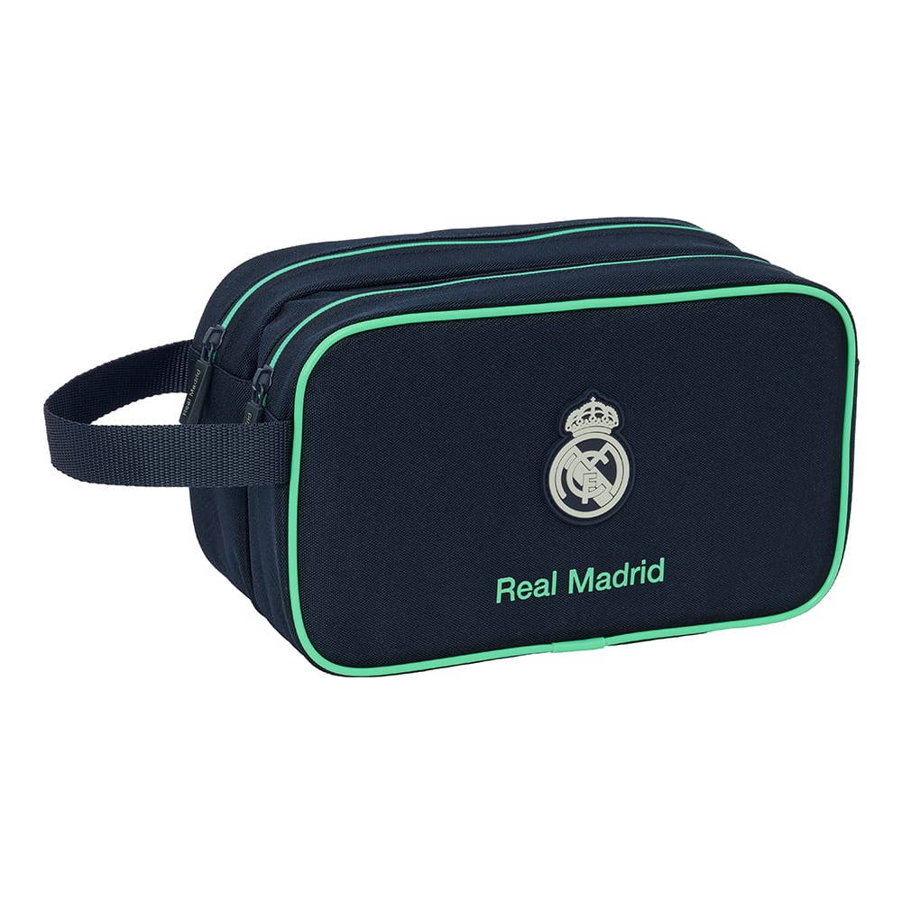 SAFTA | Neceser Pequeño Doble Real Madrid 2ª Equipación 25/26 Organizador Escolar con Dos Compartimentos y Cremallera, Compartimento con Cremallera, Organizador Vuelta al Cole Infantil y Juvenil