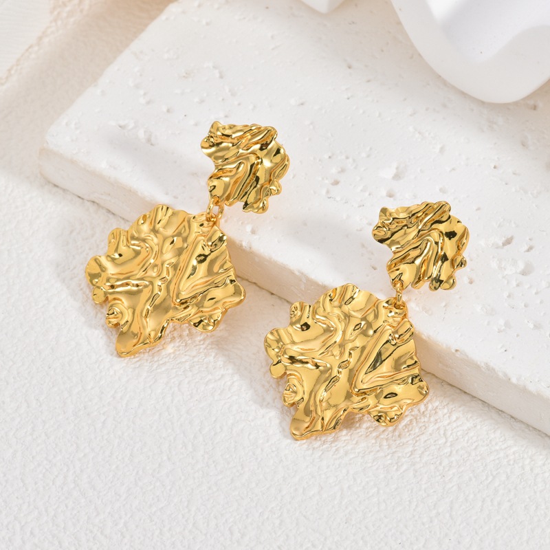 Pendientes colgantes de hoja de oro para mujer, pendientes de botón elegantes
