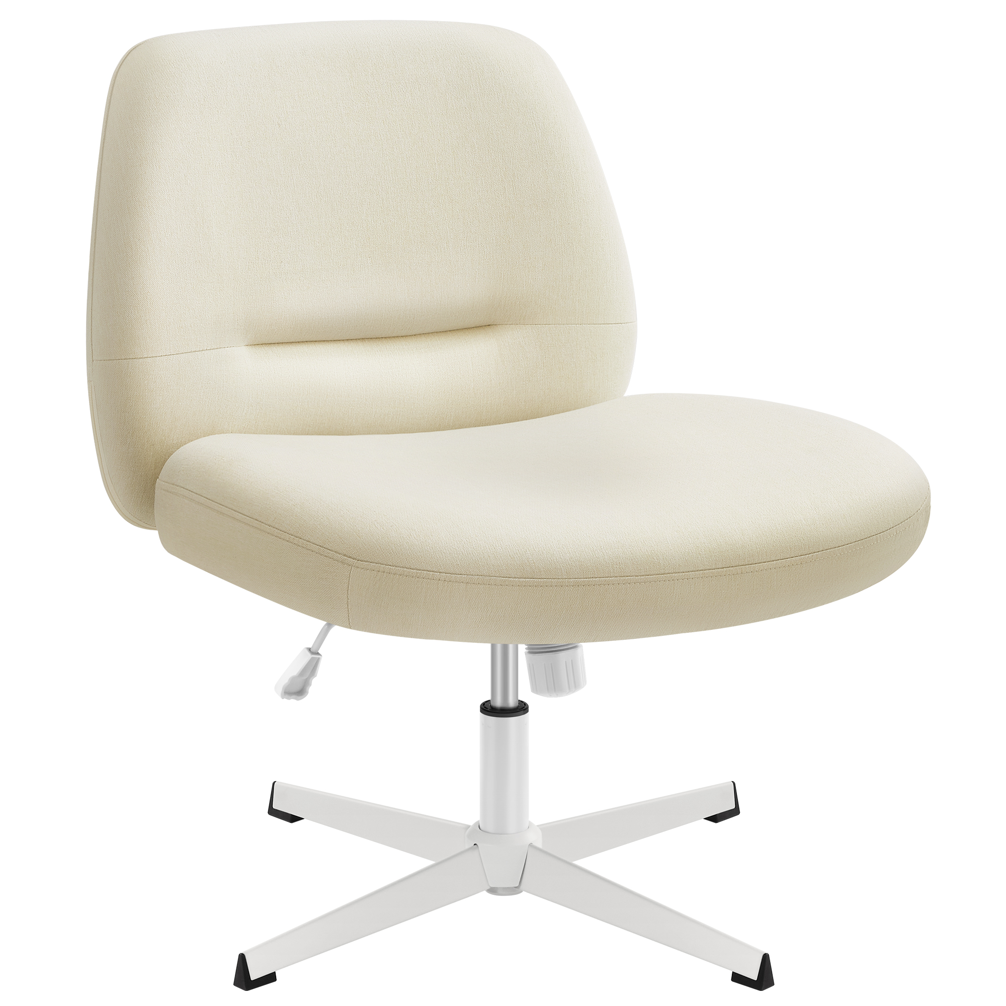 SONGMICS HOME Silla de Oficina, Estilo Contemporáneo con Base en Cruz, Asiento Ancho y Cómodo, Altura Ajustable, Silla Giratoria, Tela de Lino de Algodón, Gris Paloma /Rosa Jalea/Blanco Crema