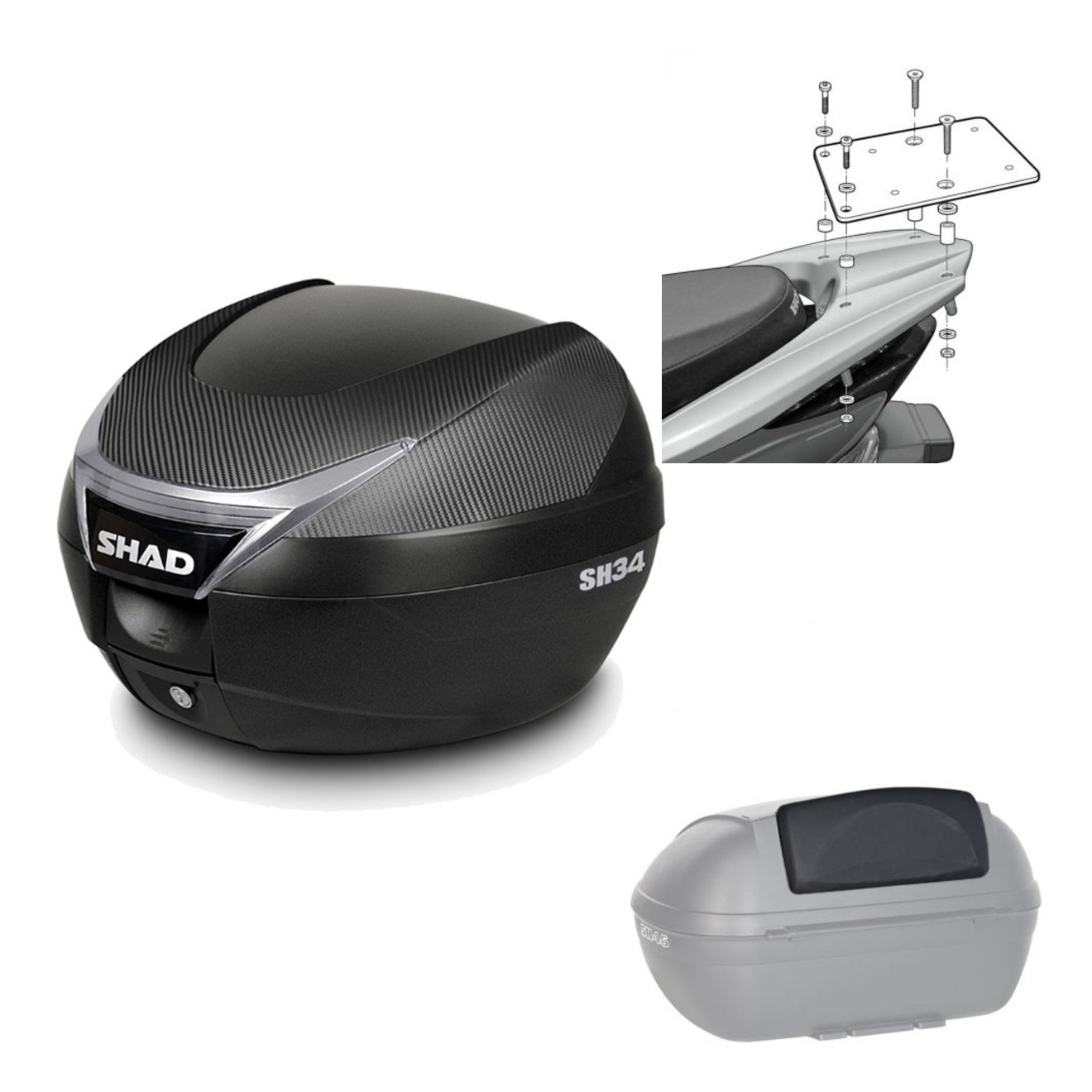 Baul Trasero + Herraje Montaje + Respaldo De Pasajero Sh34 Carbon KIT-184778