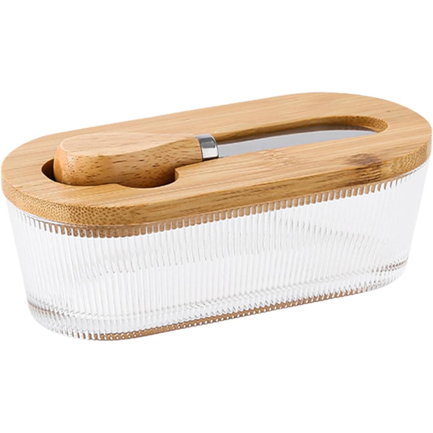 Bandeja de mantequilla – Contenedor de queso de vidrio hermético cuadrado vintage de 10.1 fl oz | Plato de almacenamiento de alimentos para el hogar, cocina, oficina, dormitorio, picnic, viaje