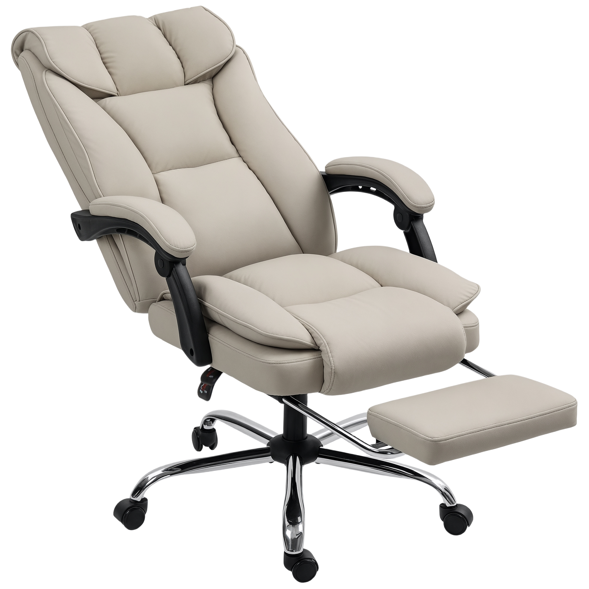 HOMCOM Silla de Escritorio con Reposapiés, Silla de Oficina Giratoria, con Respaldo Reclinable y Alto, Acolchado Grueso Doble, Tapizada en Cuero Sintético Resistente, Altura Ajustable