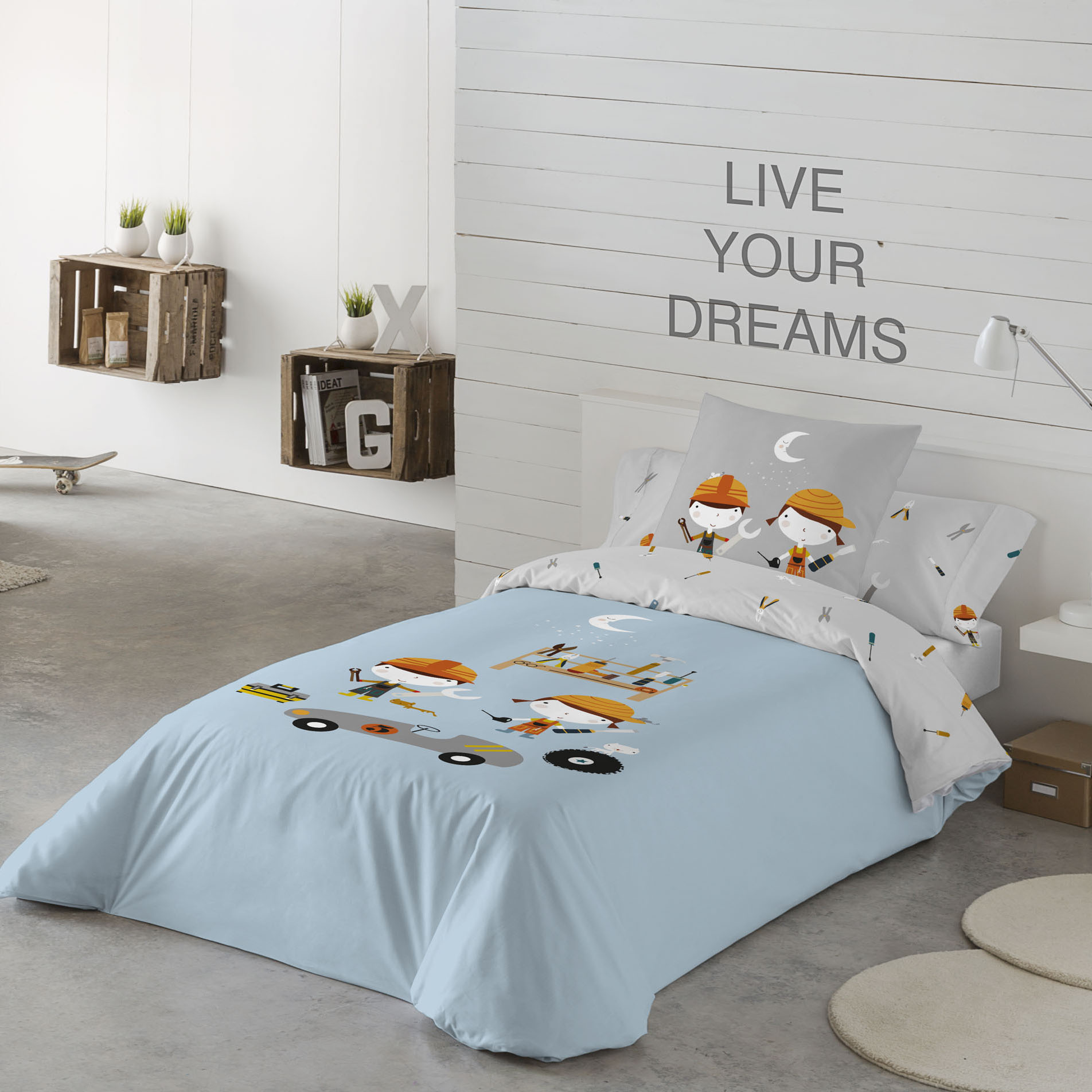 HACIENDO EL INDIO - Funda Nórdica Infantil Estampada 100% Algodón Extrasuave - Juego de 2 Piezas Funda de Edredón y 1 Funda de Almohada - Cama 90/105 cm - Sin Relleno - Fabricada en España