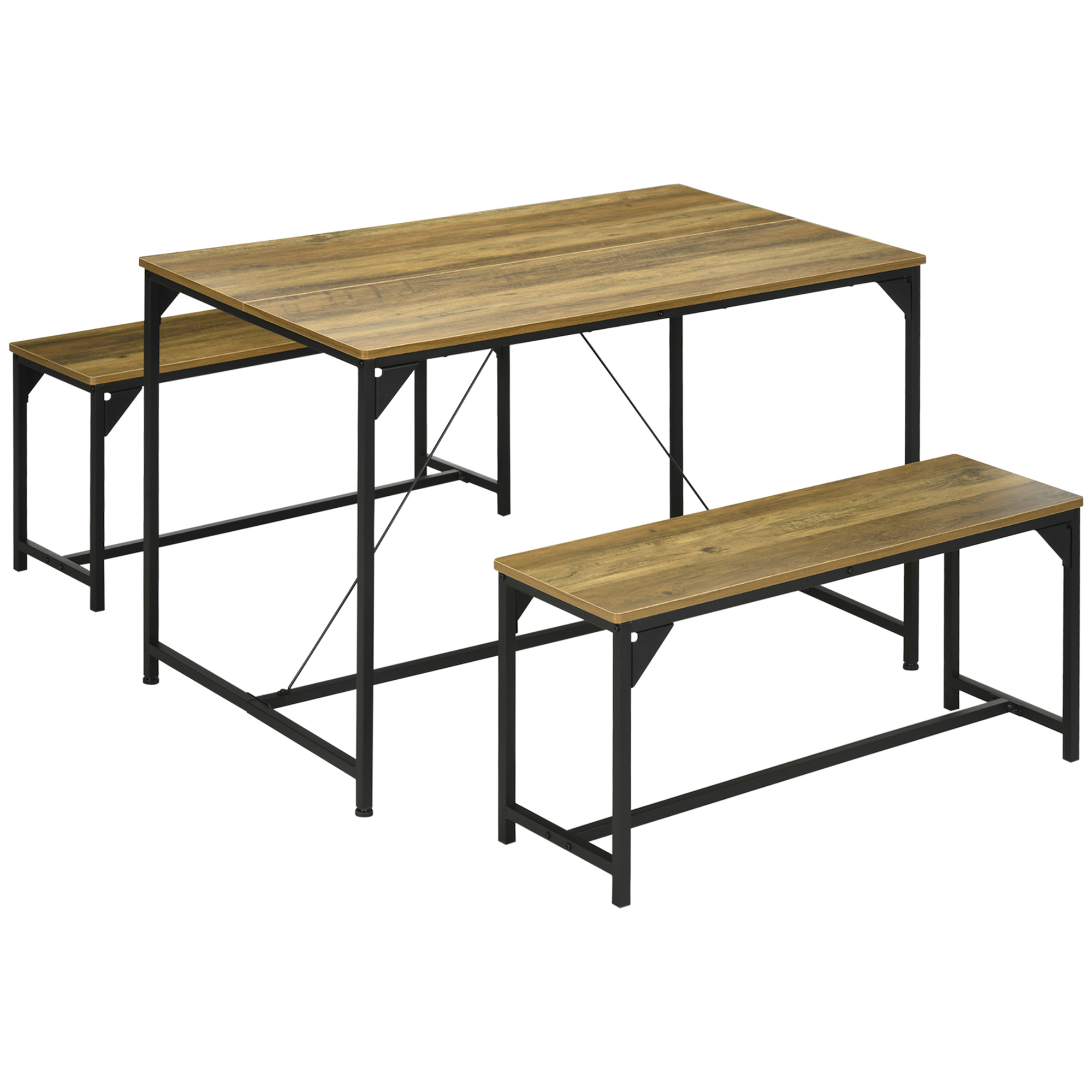 HOMCOM Grupo Comedor Set 3, Juego Mesa Cocina, Mesa Comedor con 2 Bancos para 4 Personas, Grupo Comedor, Grupo Mesa para Cocina, Salón