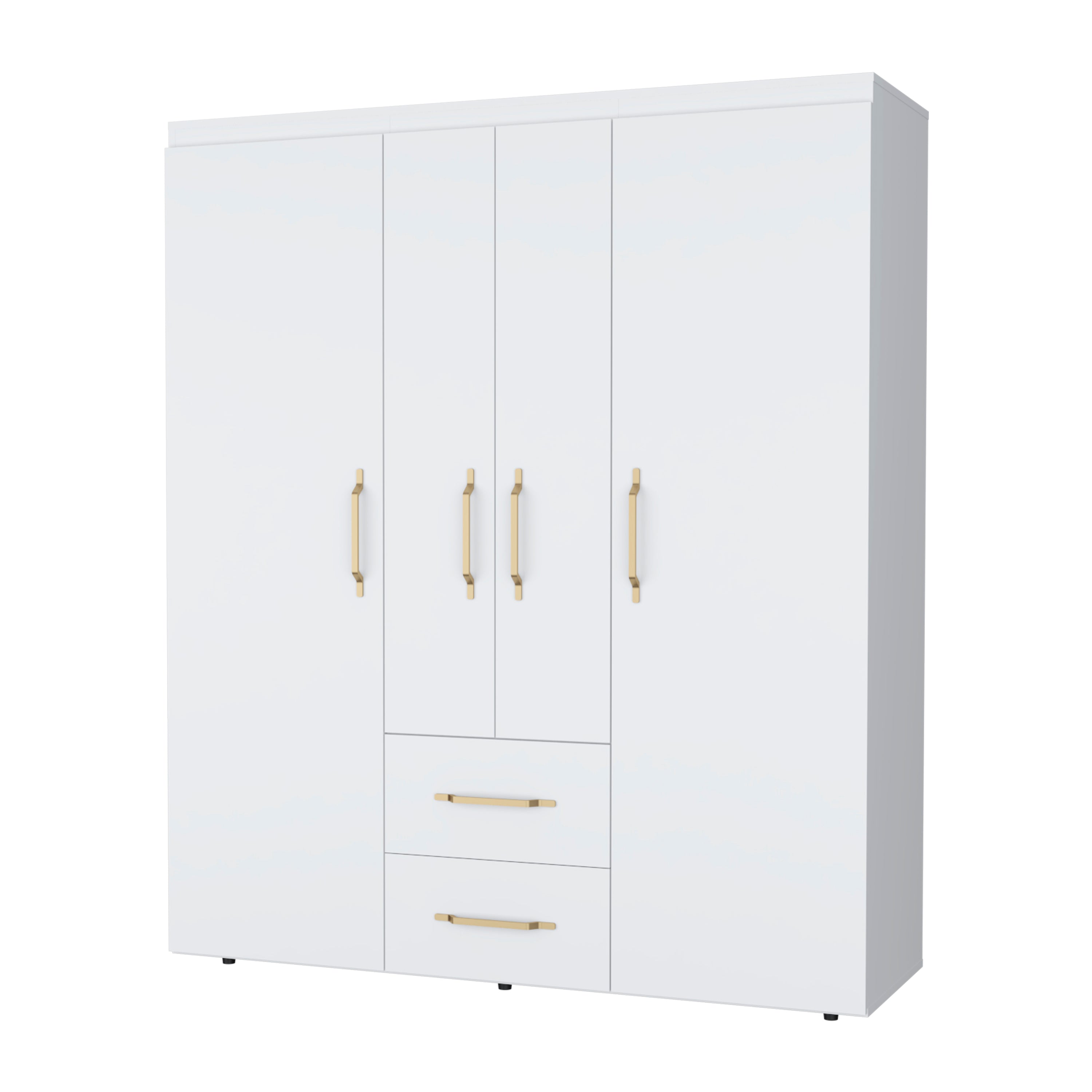 Armario Bariloche en melamina con 4 puertas , 4 estantes , 3 barras para colgar ropa y 2 cajones , blanco , 177.9 cm X 150.3 cm X 50.4 cm