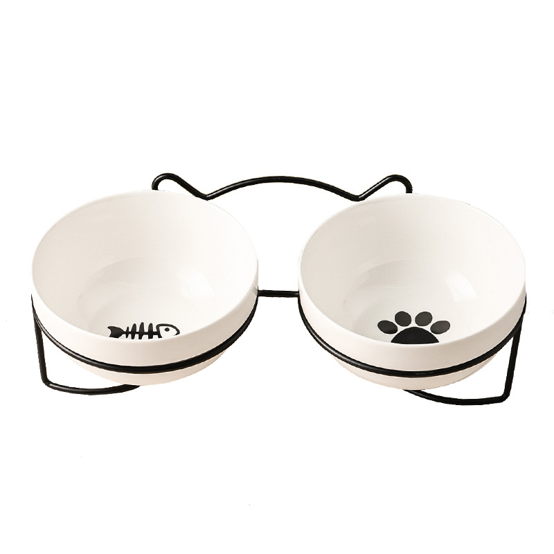 TK Tazón De Cerámica Para Gatos Y Perros 500ML Con Soporte Elevado Alimentos Y Agua Dispensador Accesorios Para Gatos Tazón Doble De Forma Redonda