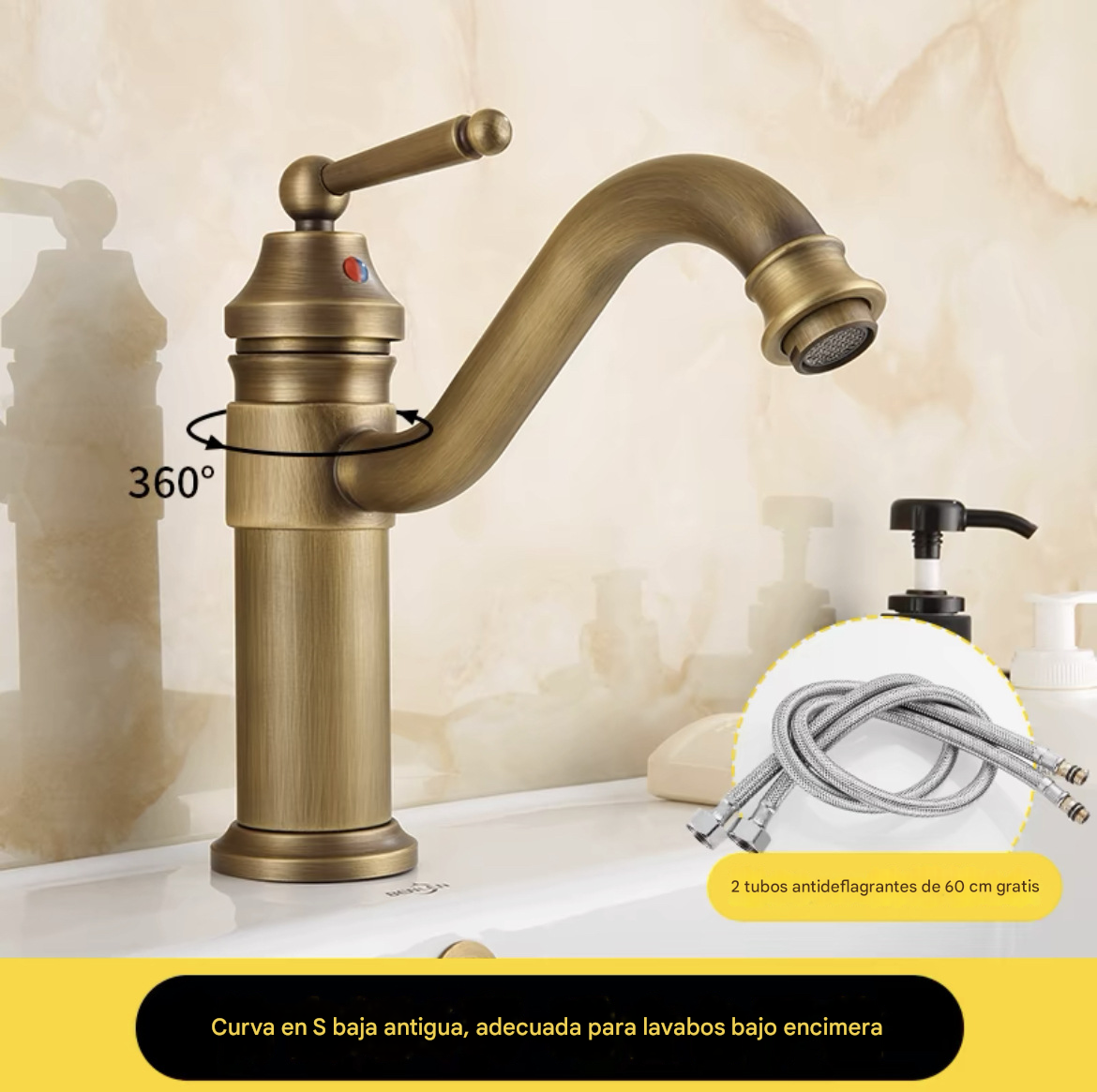 TK Grifo de baño Antiguo, Grifo mezclador del fregadero, Grifo mezclador Retro, Grifo de baño, nostálgico latón