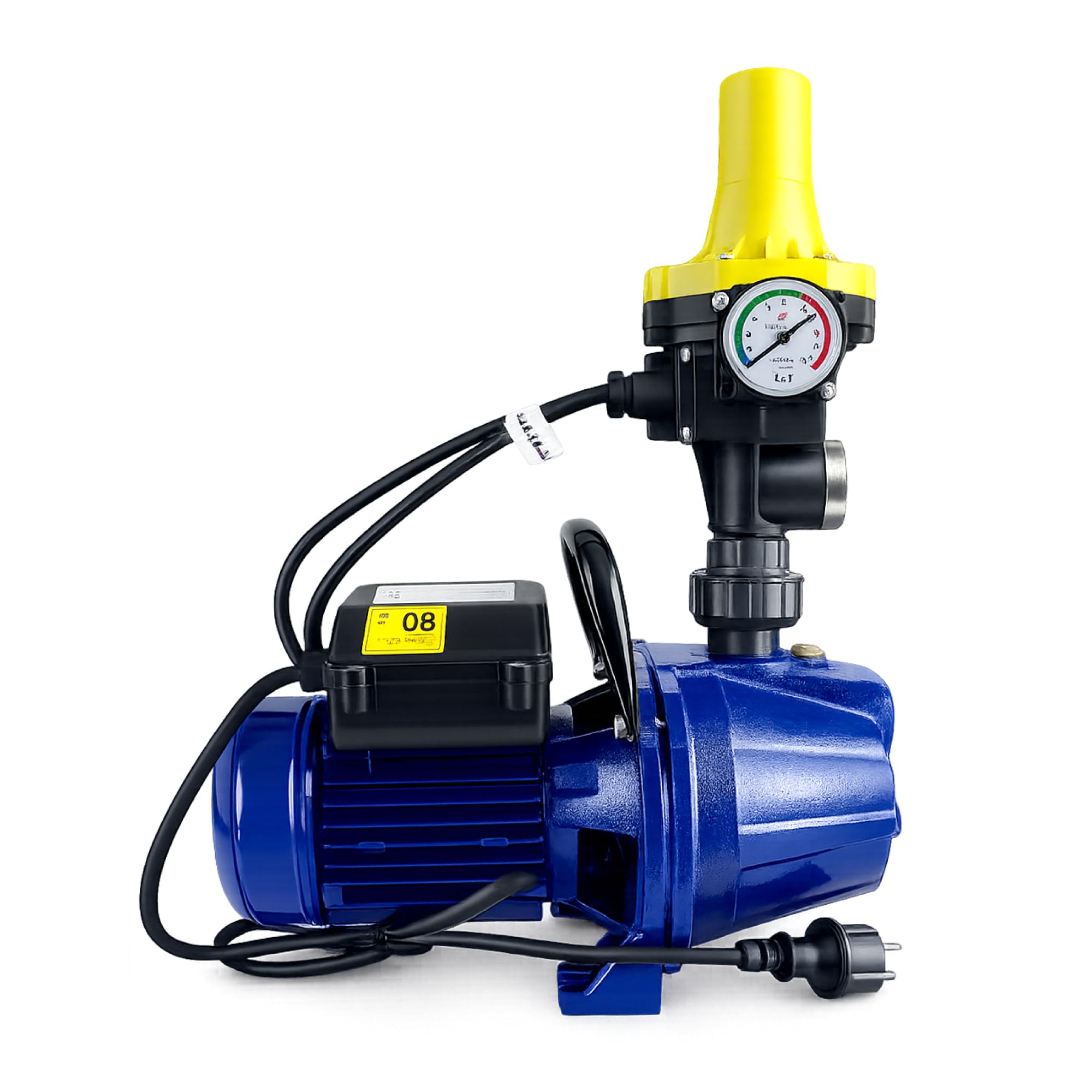 Grupo de Presión de 0.75CV de Agua Automático con Controlador – Bomba de Agua Doméstica para Casa, Jardín y Riego, 600W, 3,6 m³/h, 3,5 bar (G. Presión con Press Azul)