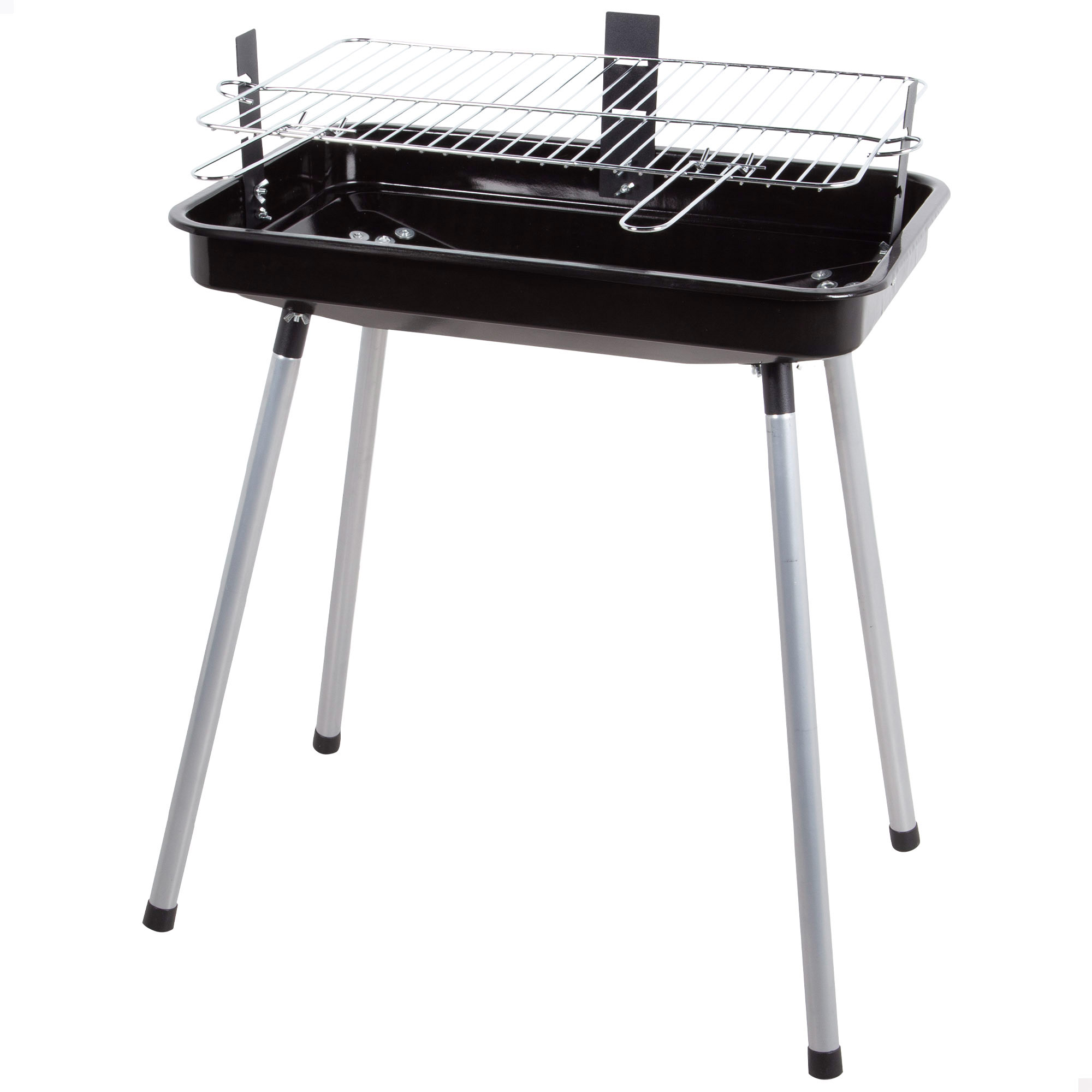 Aktive - Barbacoa carbón, medidas 58x38x75 cm, color negro, patas estables, parrilla con 2 niveles de cocción, fabricada de acero resistente, barbacoa rectangular