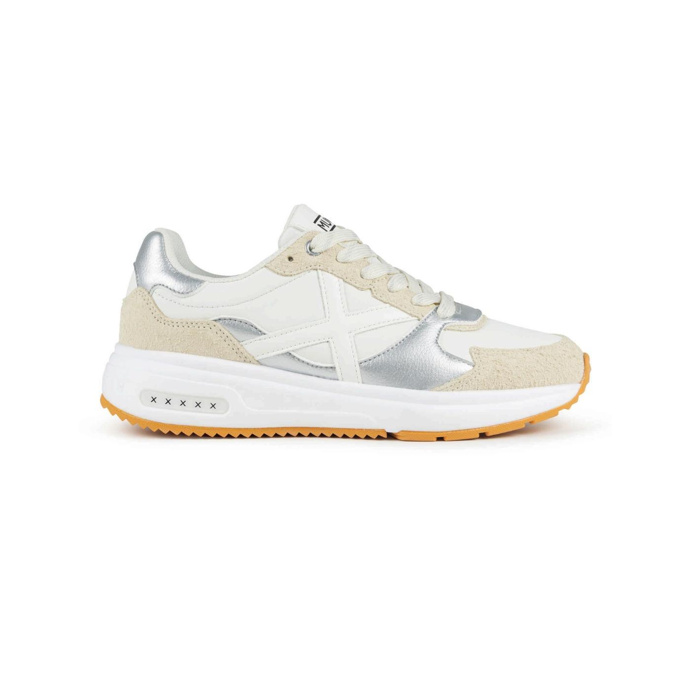 Zapatillas munich aurea 01 blanco plata de mujer.