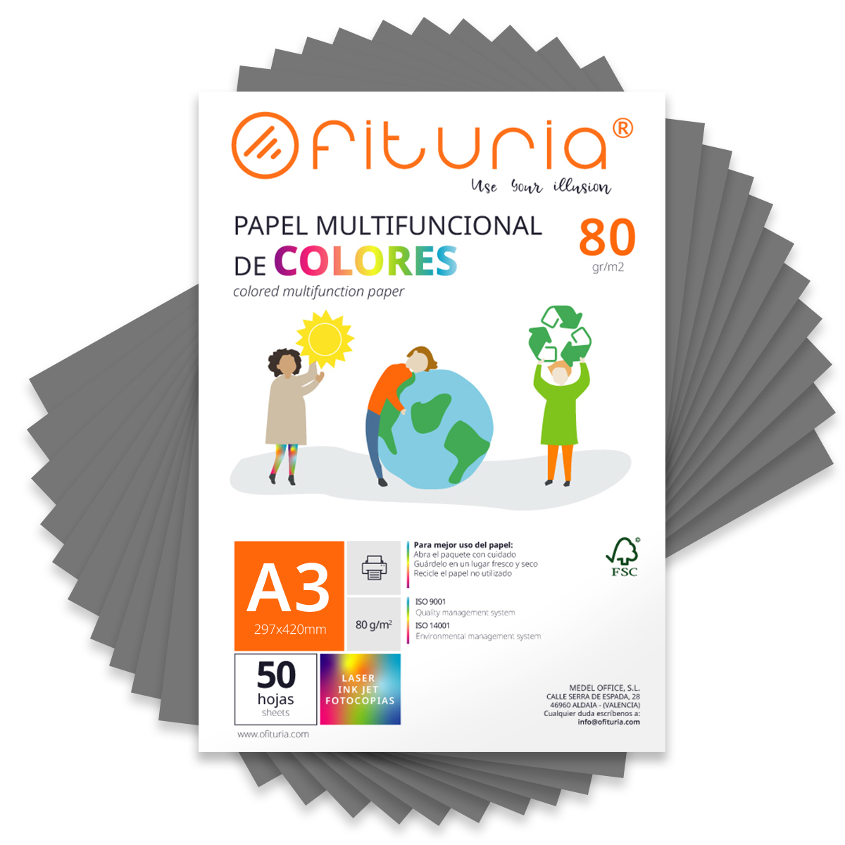 Folios de Colores, Pack 50 Hojas A3 80gr – Papel de Colores para Manualidades, Impresora, Scrapbooking – Folios Colores – Ideal Origami, Papiroflexia, Oficina y Escuela