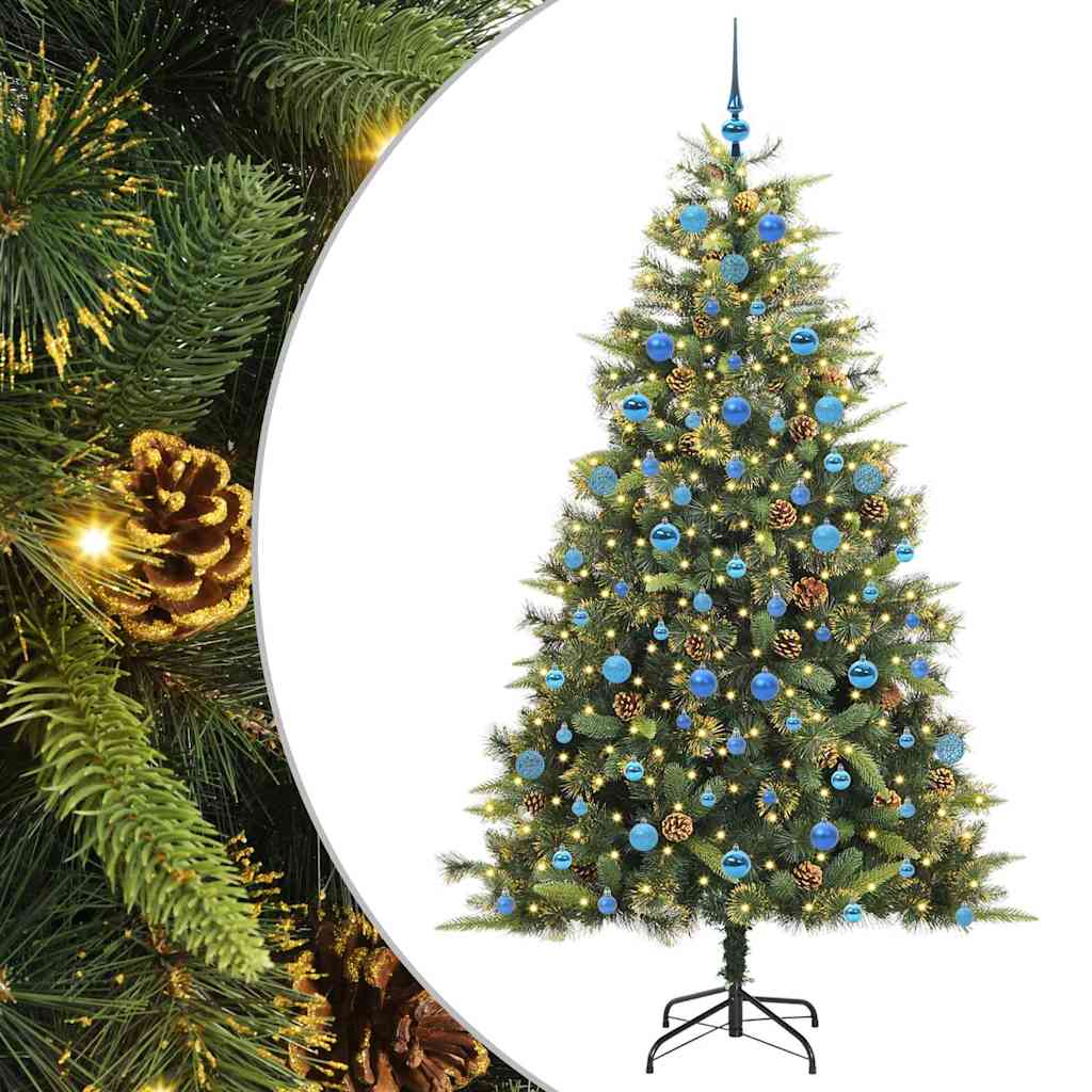 vidaXL Árbol de Navidad artificial con ramas plegables y conos 210 cm