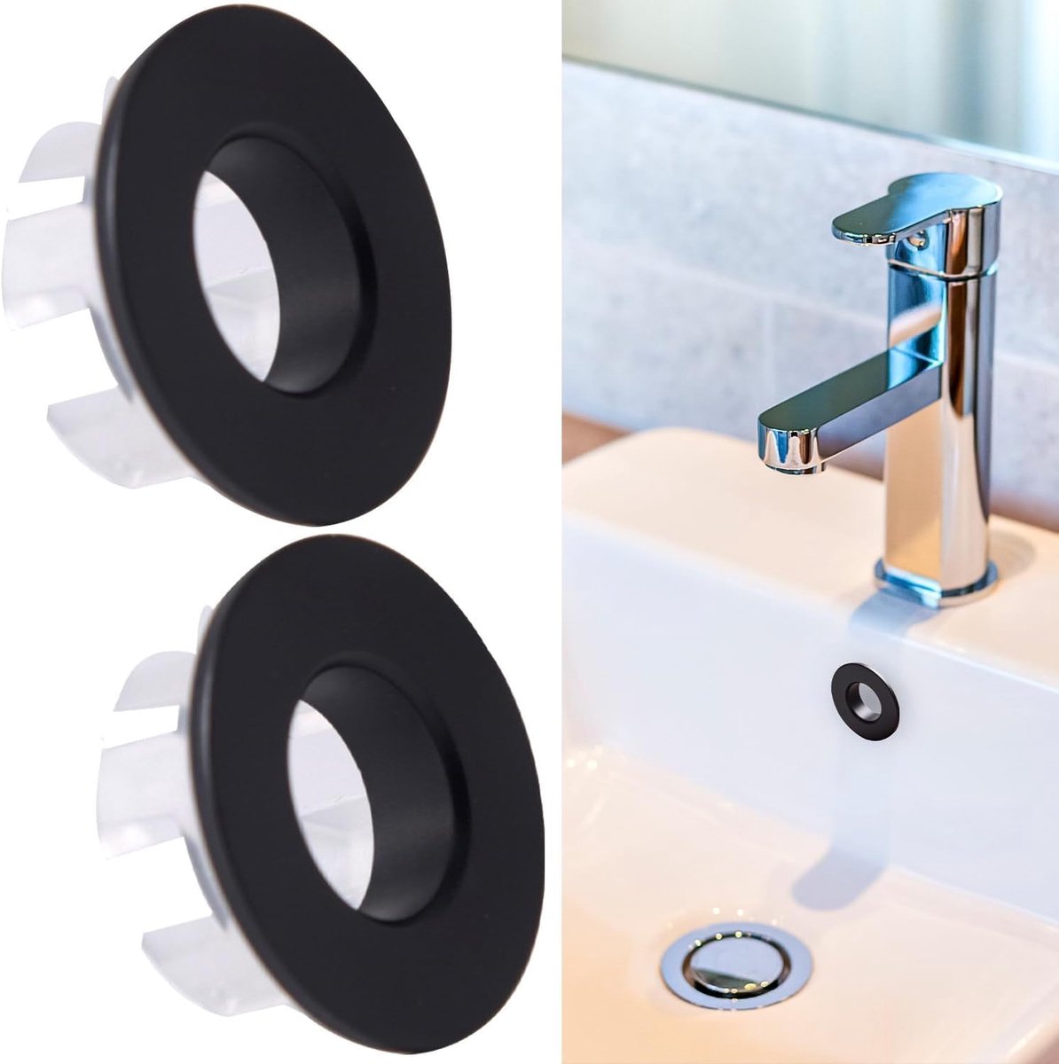 TK protectores antidesbordamiento negros - Tapa de desagüe redonda para baño y cocina - Reemplazo de anillo antidesbordamiento universal - Cubierta protectora impermeable para lavabos y bañeras