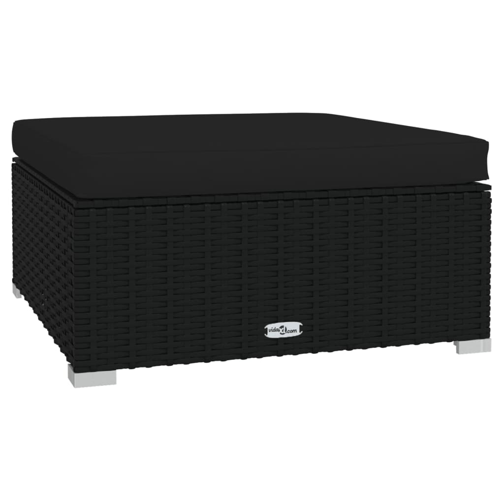 Vidaxl Reposapiés de Jardín y Cojín Ratán Sintético Negro y Crema 70x70x30 Cm