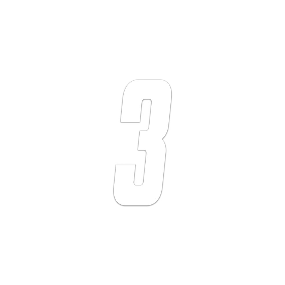 Pegatina Race Number para Moto Cross "3", Blanco 10 cm