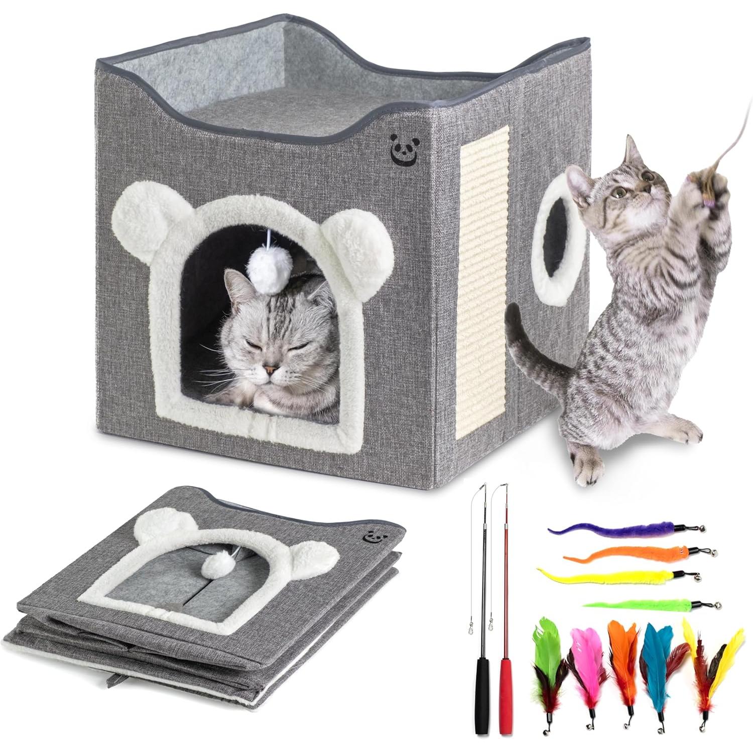 Cama para Gatos with Juguetes para Gatos - Casa para Gatos Legable with ascador para Gatos - Cama para Gato with Juguetes Gato - Casa para Gatos Accesorios - Gatos y Cajas Juego