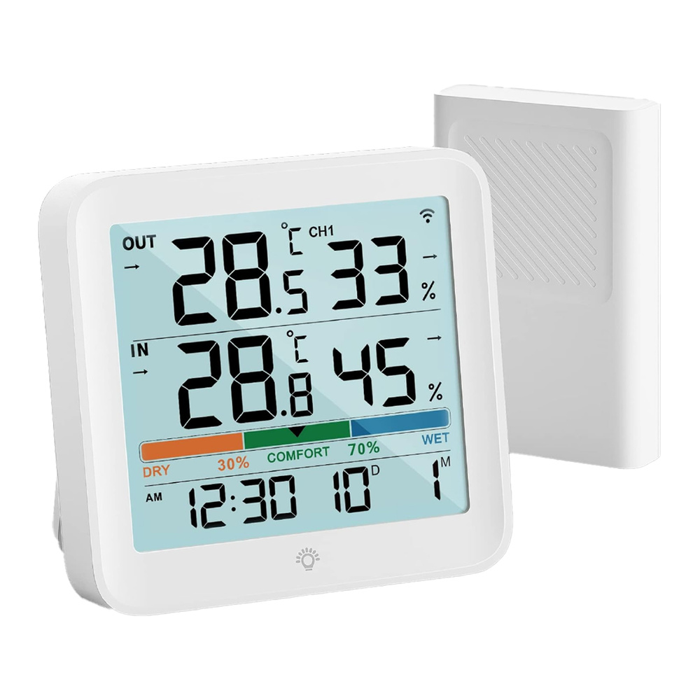 ORYX Estación Meteorológica Digital con Termómetro e Higrómetro | Medidor de Temperatura Interior y Exterior de Alta Precisión | Pantalla Digital Compacta con Soporte de Mesa y Colgador de Pared