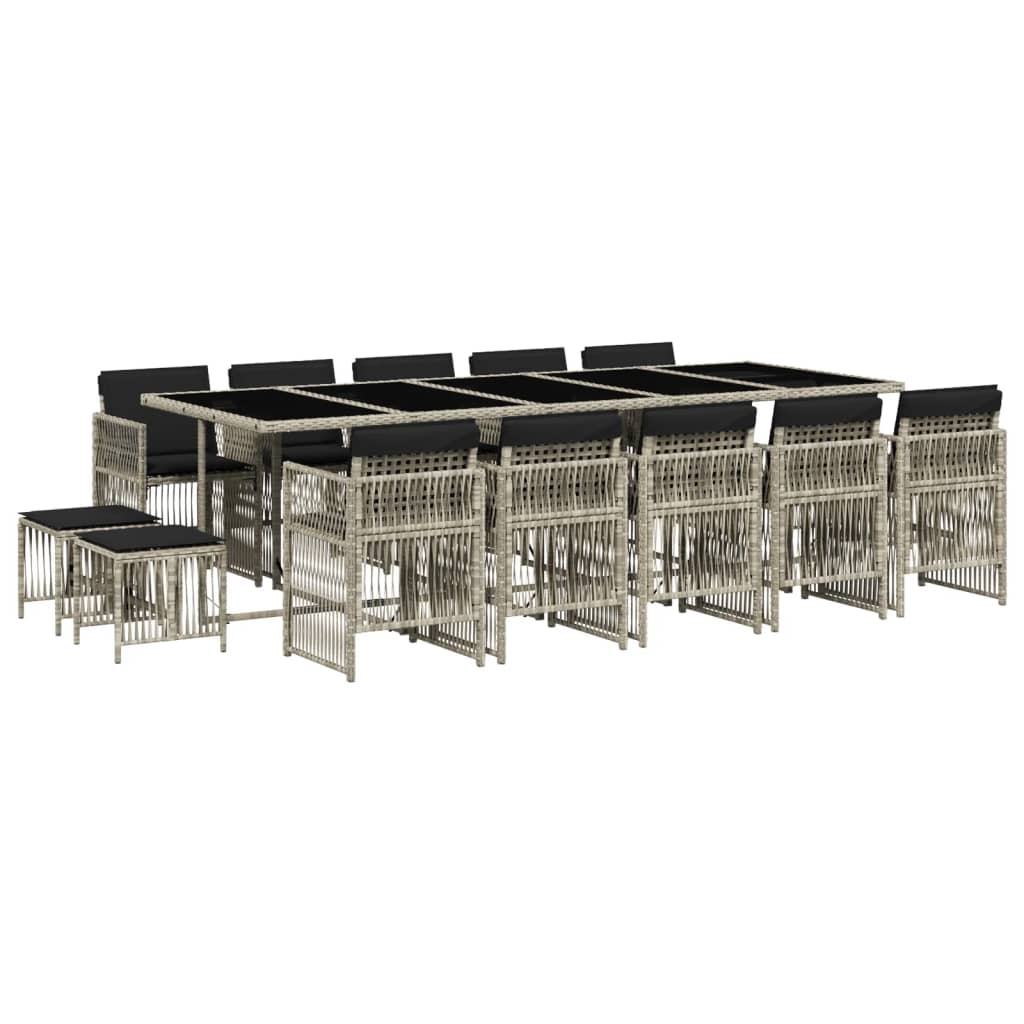 vidaXL Set comedor jardín y cojines 15 pzas ratán sintético gris claro