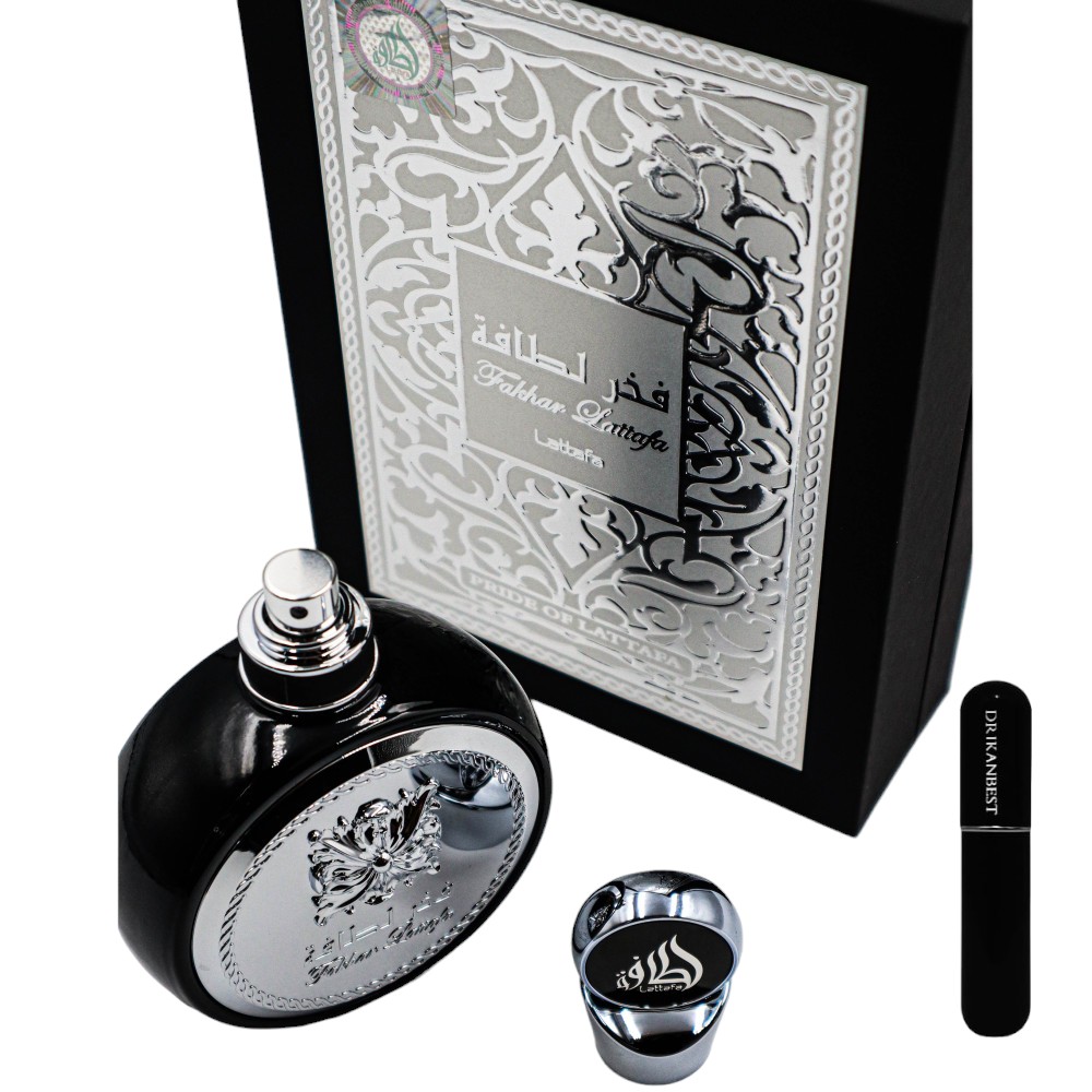 Perfume Fakhar Black Lattafa  para hombre Eau de Parfum 100ml+REGALO Atomizador DRIKANBEST recargable 5ml
