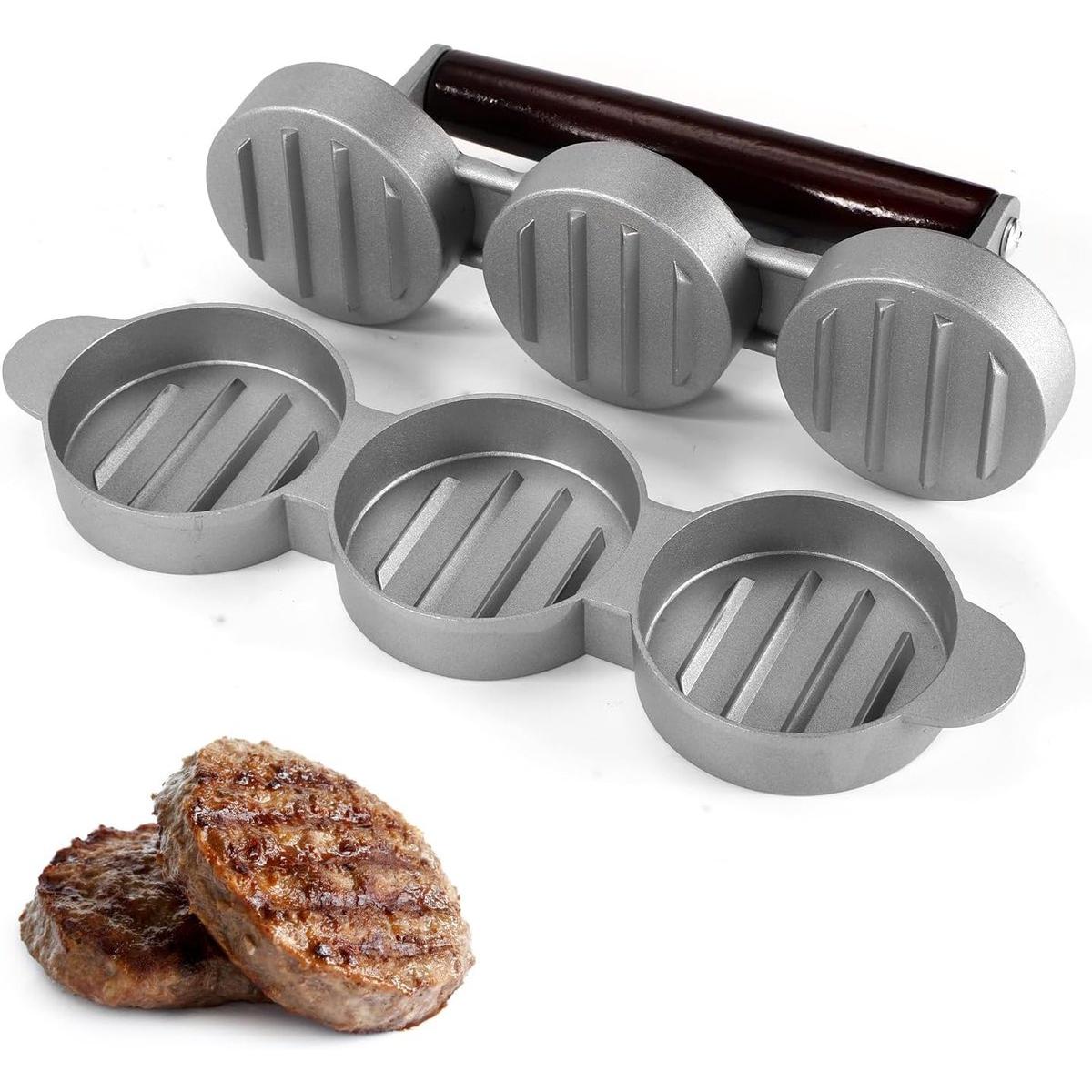 Vleespattymaker - Vleespattyvorm - Vleespattyvorm, Mini-hamburgerbrikettenmachine, Hamburgerbrikettenmachine, Kan 3 patties tegelijk maken, Worstslider Hamburgervorm Keukengadgets voor BBQ Grill Picknick BBQ Camping