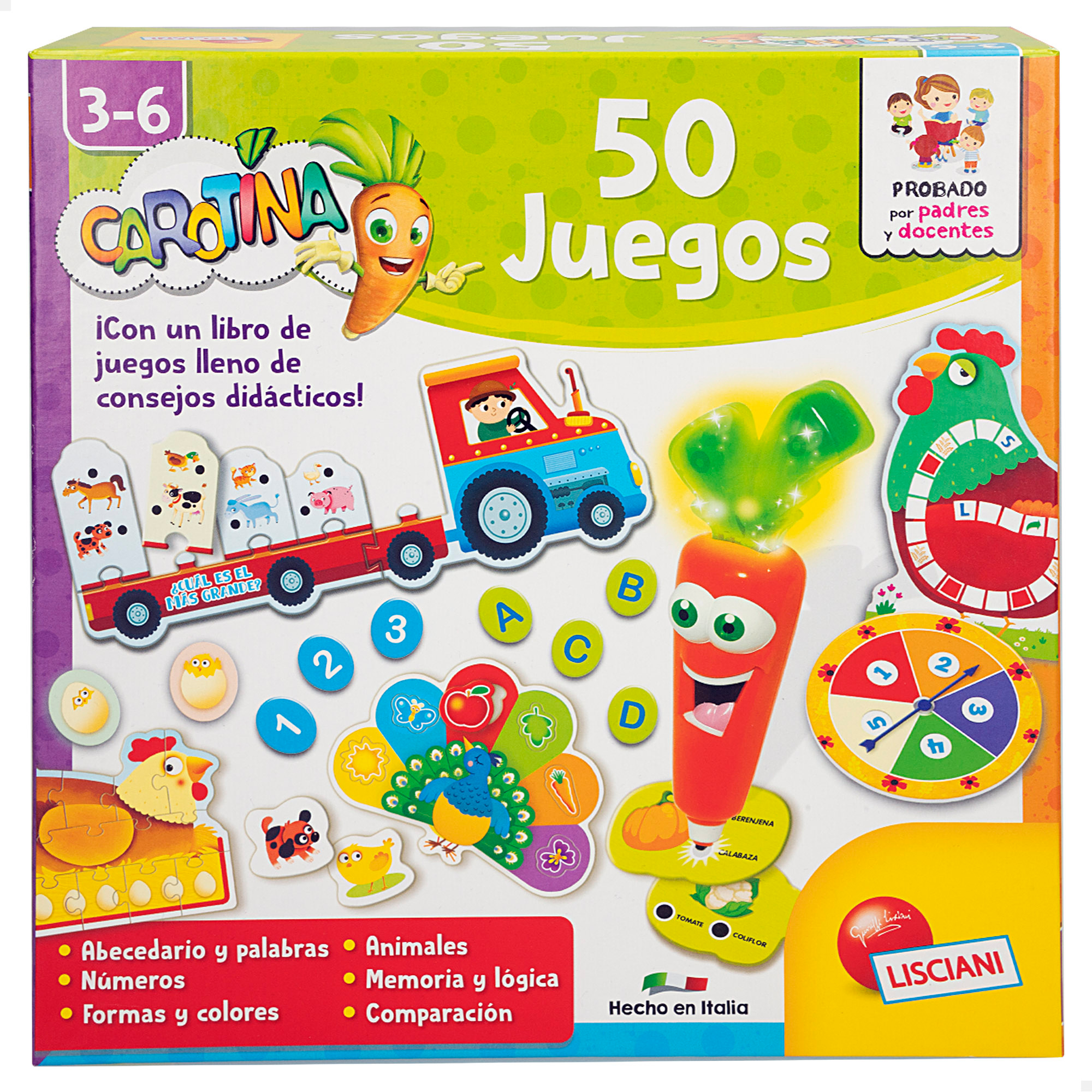 Juego Carotina Lisciani infantil 50 juegos didácticos y bolígrafo parlante