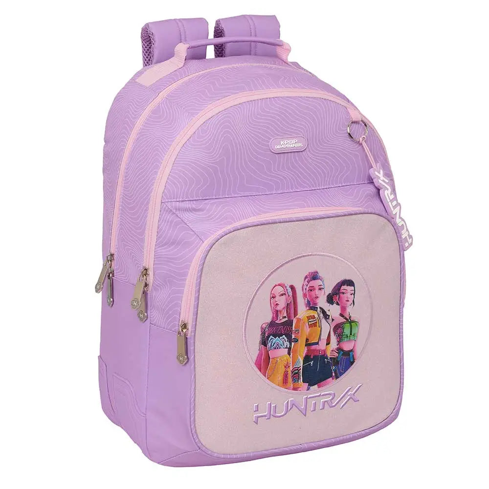 Mochila doble adaptable a carro K-POP Demon Hunters - Huntrix "Iconic" lila 32x15x42cm - K-POP DEMON HUNTERS