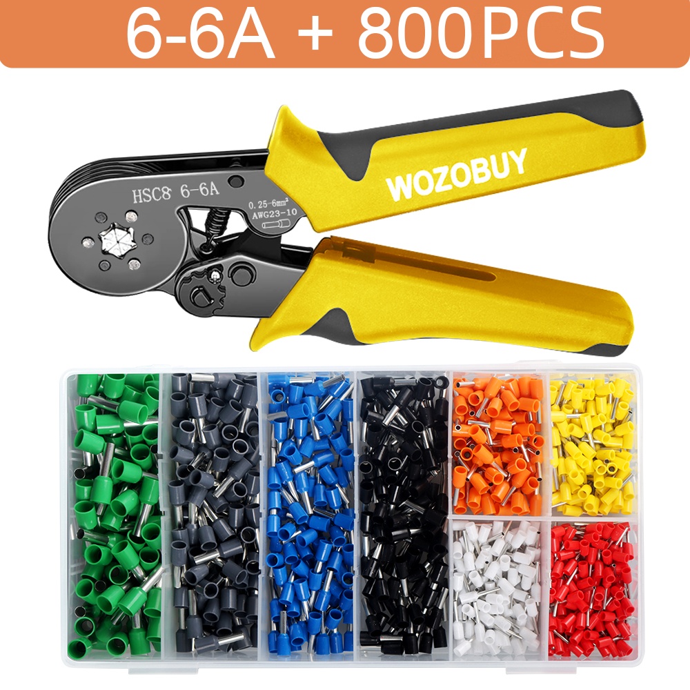TK Kit De Herramientas De Crimpado WOZOBUY Con Pinzas De Crimpado HSC8 6-6A/6-4A Y Terminales Tubulares 0.25-10 Mm² Para Electrónica