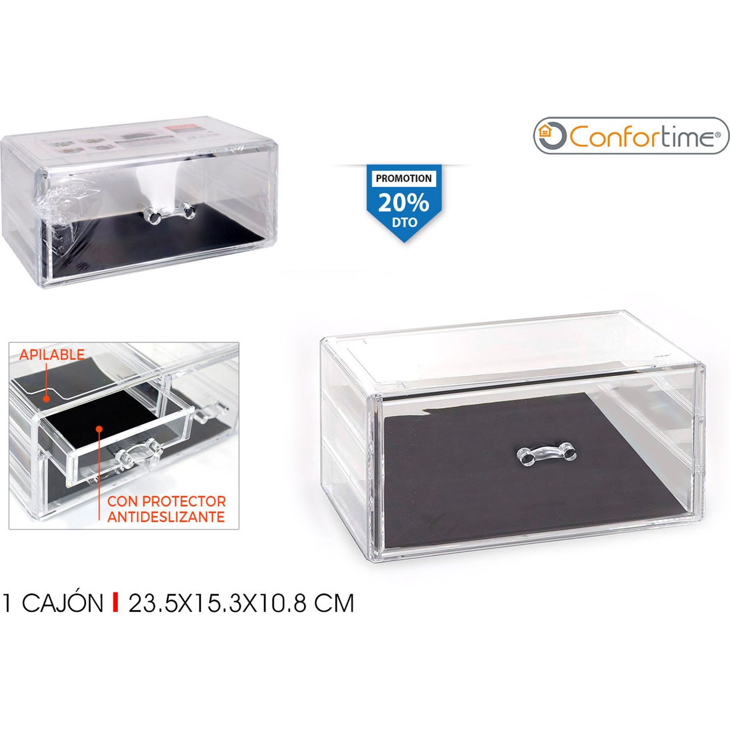Confortime - ORGANIZADOR MULTIUSOS PS 1 CAJÓN - Diseño Funcional, Almacenamiento Eficiente y Fácil de Limpiar