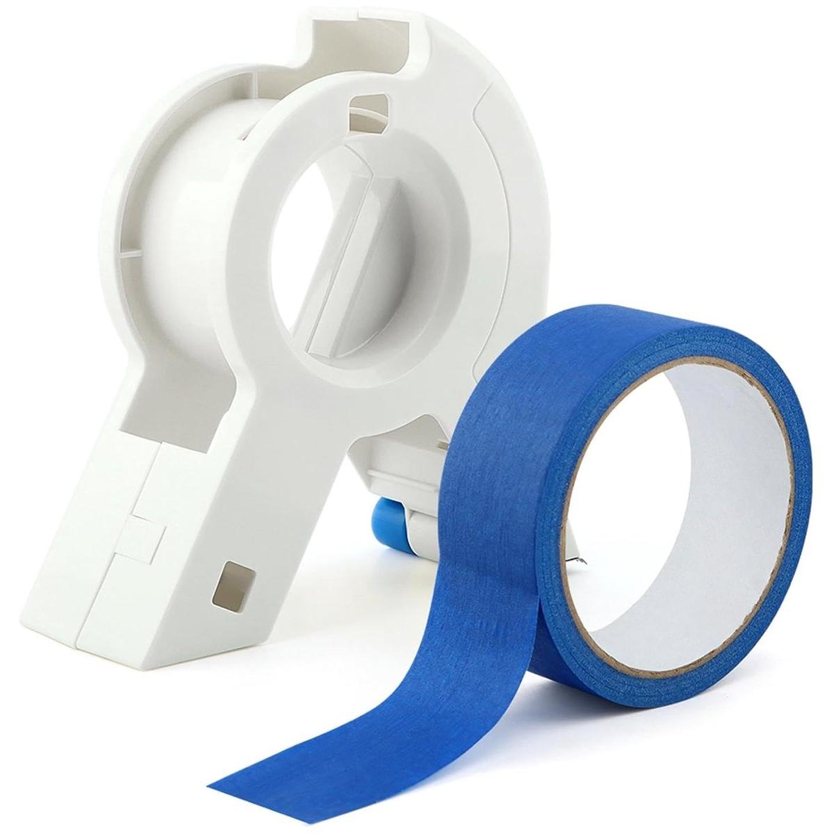 Dispensador de cinta adhesiva - Dispensador de cinta adhesiva - Dispensador de cinta - Dispensador de cinta - Con 1 rollo de cinta adhesiva azul - Herramienta manual para aplicar cinta - Dispensador manual de cinta adhesiva - Herramienta para rejuntar azu