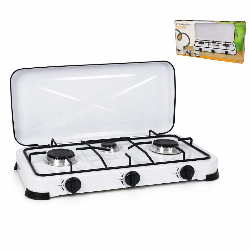 Cocina de Gas Portátil 2 Fuegos Hornillo de Gas Butano Propano con Parrilla Metálica  Compacta para Camping y Hogar