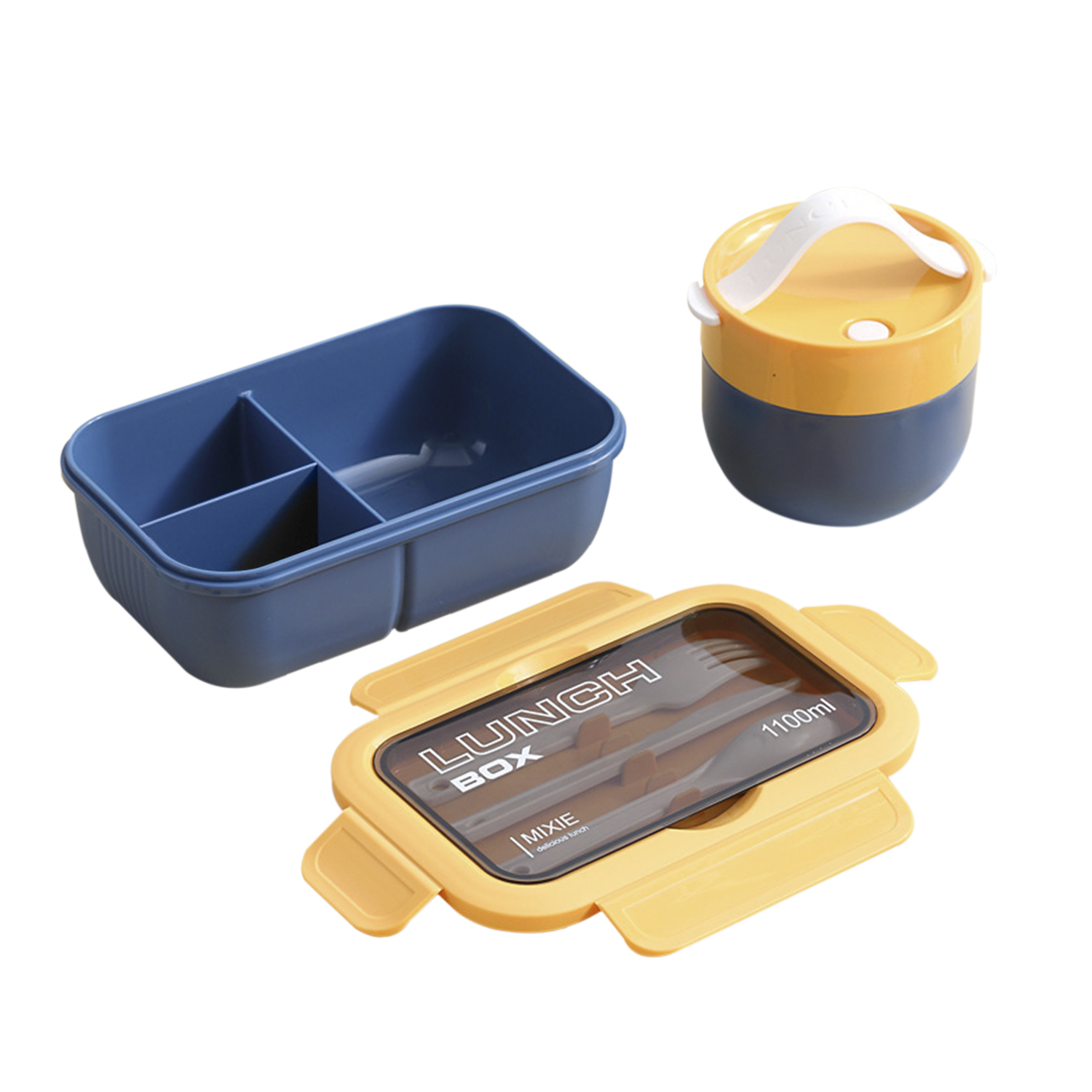 DAM. Fiambrera hermética apilable para guardar alimentos, de 1100ml, incluye tazón con tapa y cubiertos. 21x13x7,5 cm.