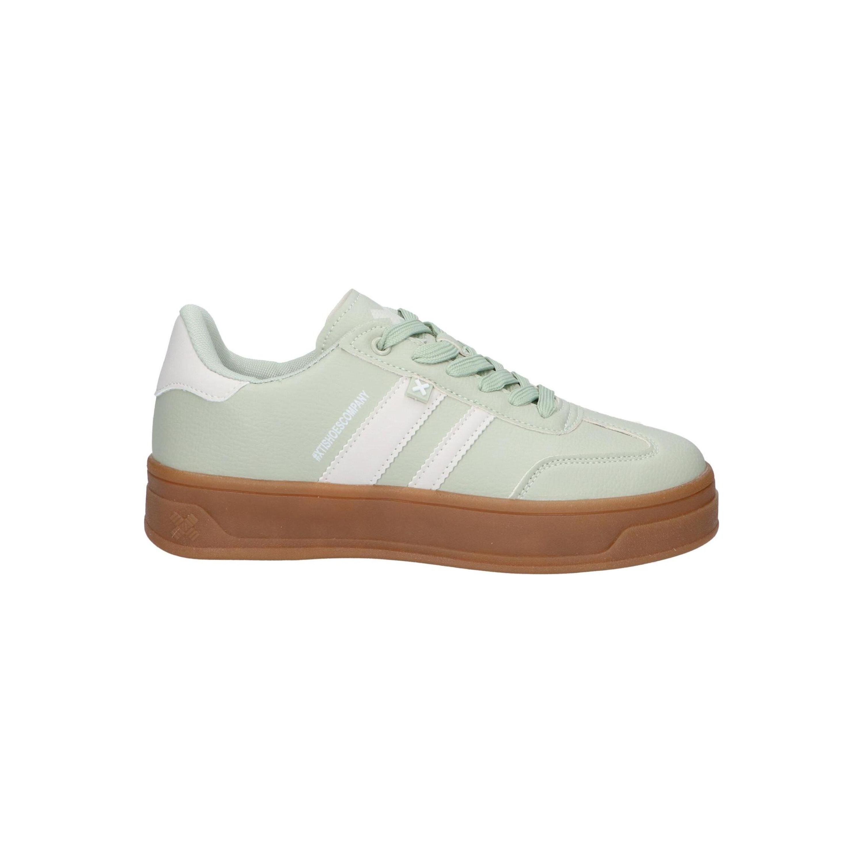 Xti Women's Casual Sneakers in Green, synthetic leather, textile lining, rubber sole, lace-up design for all seasons, comfortable footwear ideal for outdoor activities and daily use.