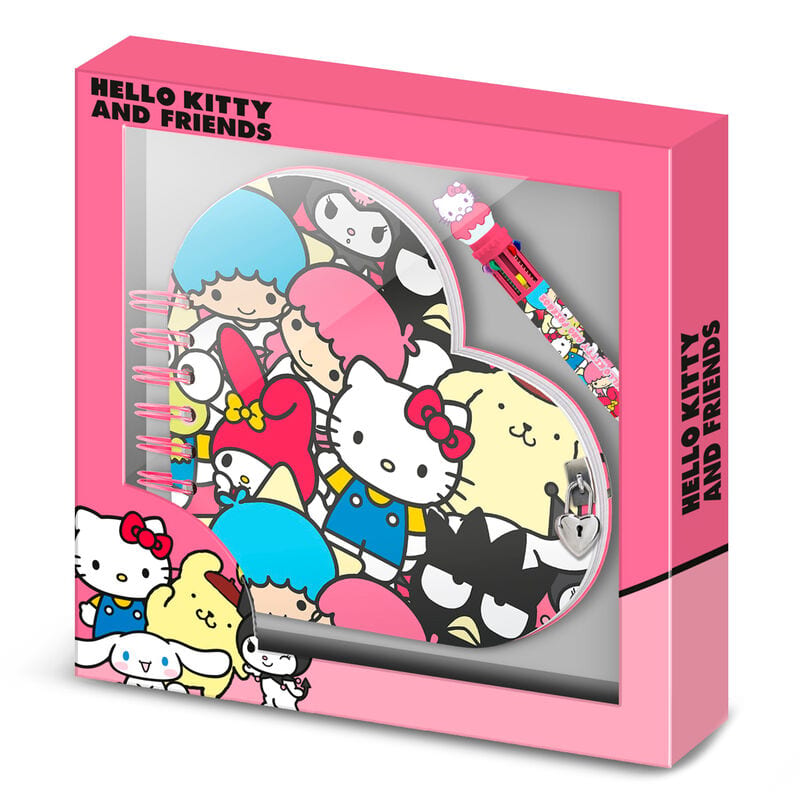 Sets de Diario con Bolígrafo Hello Kitty y Friends Sanrio, Cuaderno con Candado y Llave, Encuadernación Espiral, Papelería Infantil para Colegio y Casa, Idea de Regalo Original