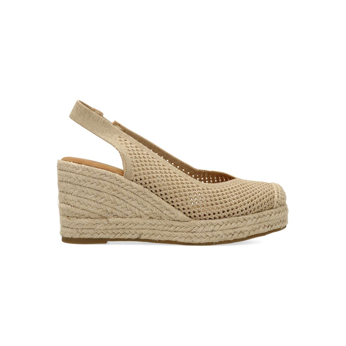 Vanessa Calzados - Alpargata textil mujer VANESSA con cuña 7,5 cm, suela de yute sobre goma y tira trasera elástica para looks veraniegos
