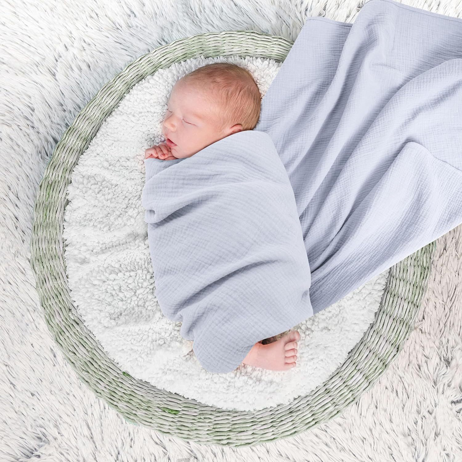 OmHom Conjunto 3 piezas para bebés: Muselina de algodón 100% suave como la nube, toalla envolvente para recién nacidos + manta de 6 capas, cuidado delicado para niños y niñas