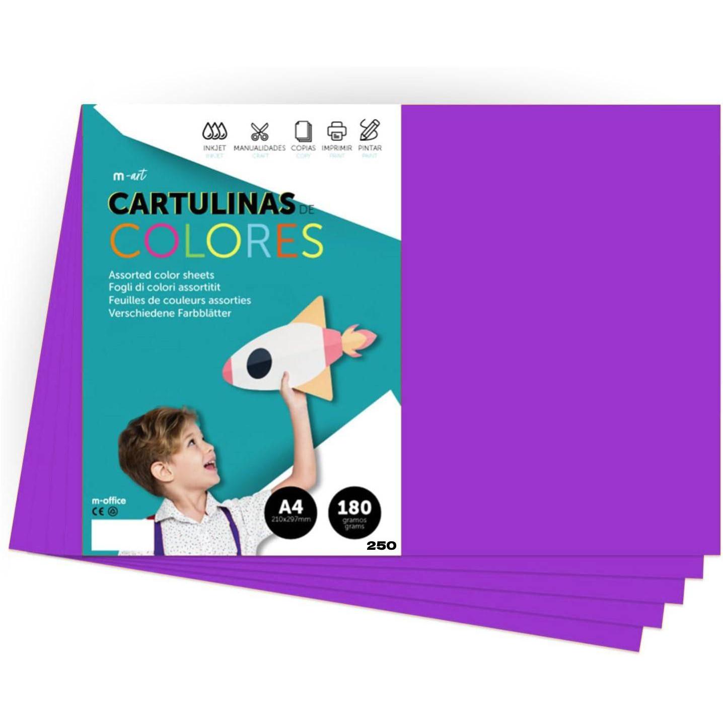 Cartulina de Colores, Cartulina A4 Colores Intensos, Hojas de Colores 180gr para Manualidades, Imprimir tus Documentos y Diseños Creativos, Folios de Colores A4 · m-office