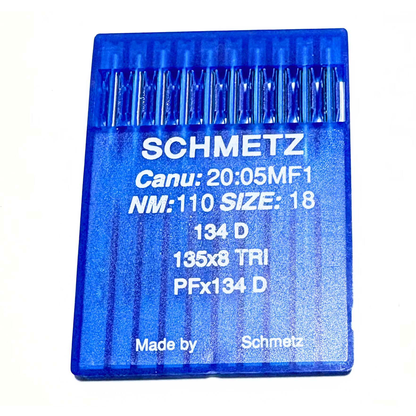 paquete con 10 agujas Nm.110/18 sistema 134 D 135x8 punta triangular para costura industrial